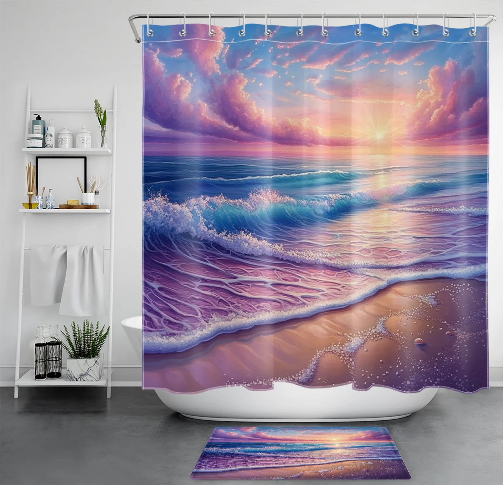 Garden Butterfly Blue Hydrangea Floral Shower Curtain