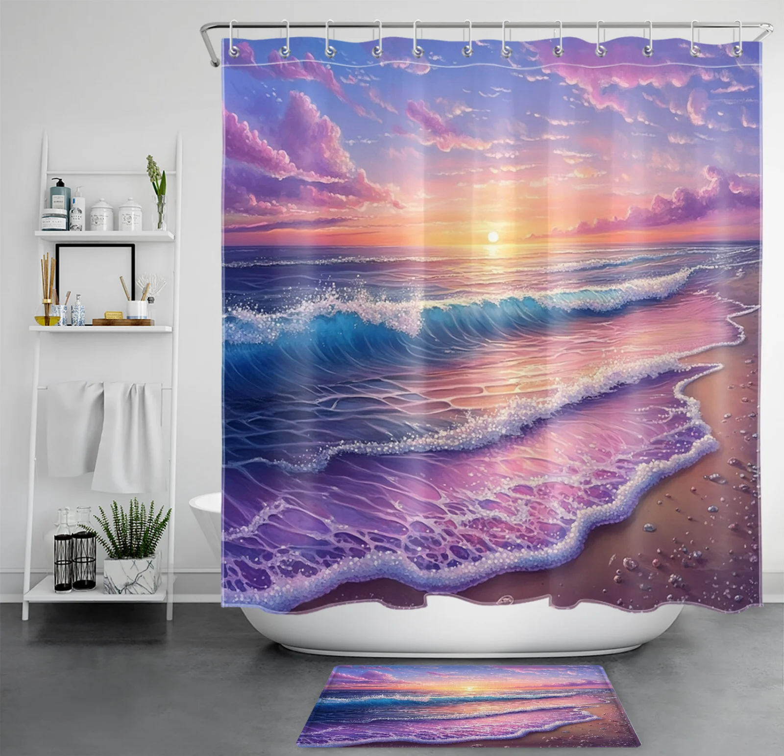 Purple Cloud Ocean Beach Wave Coastal Shower Curtain