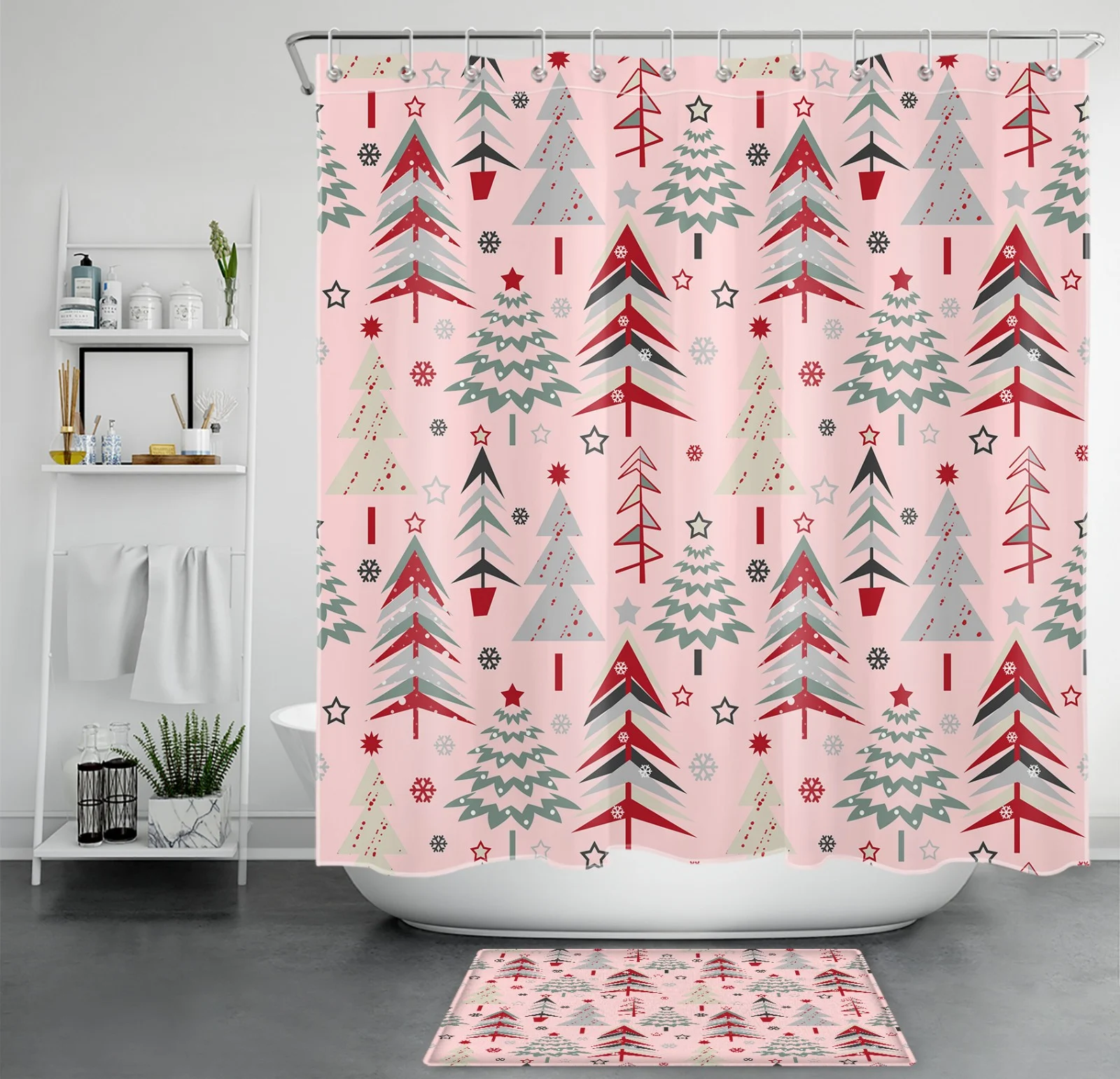 Snowflake Black Snowman Pink Christmas Shower Curtain Snowflake Black Snowman Pink Christmas Shower Curtain