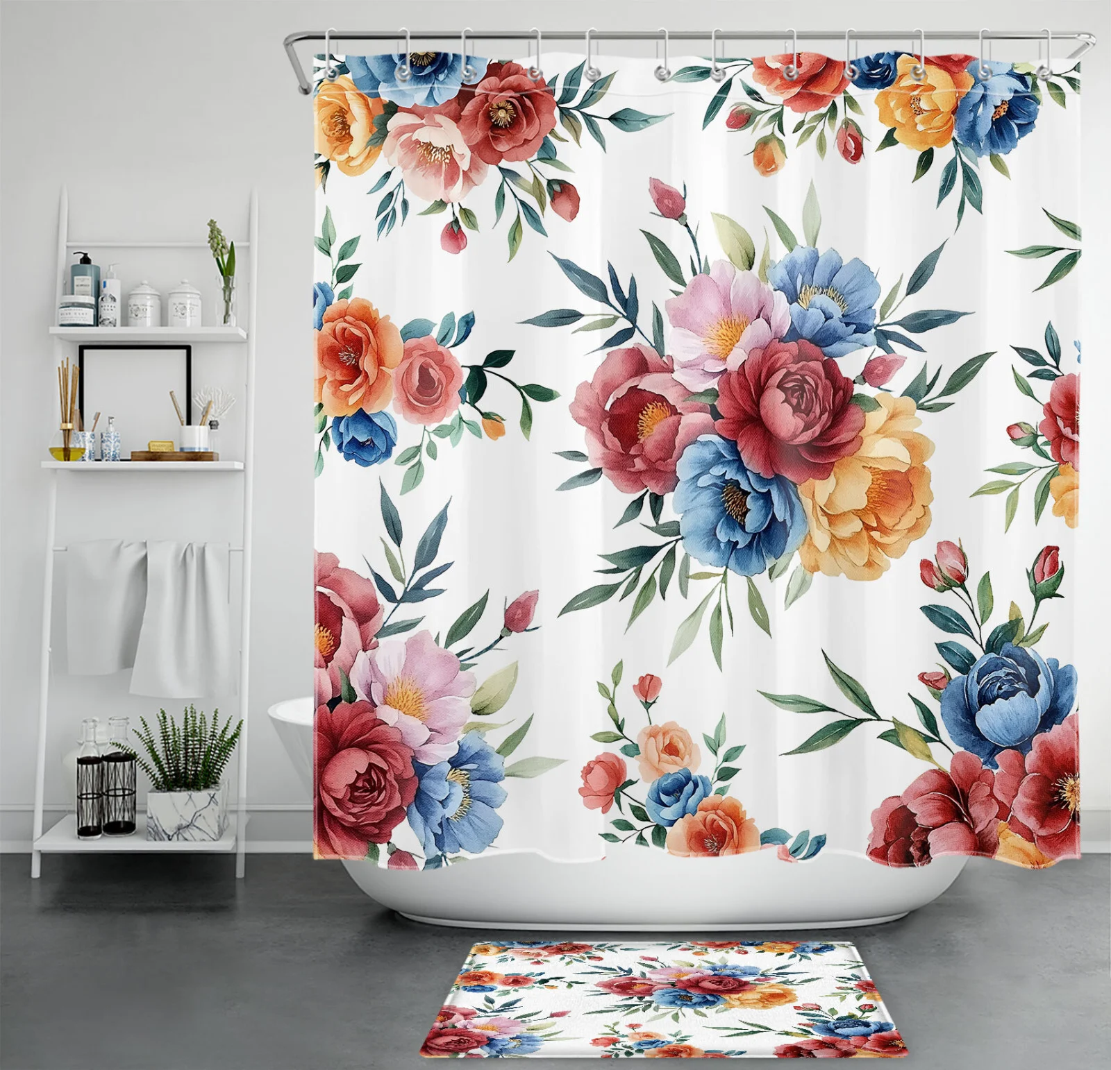 Black and White Spider Web Bat Halloween Shower Curtain