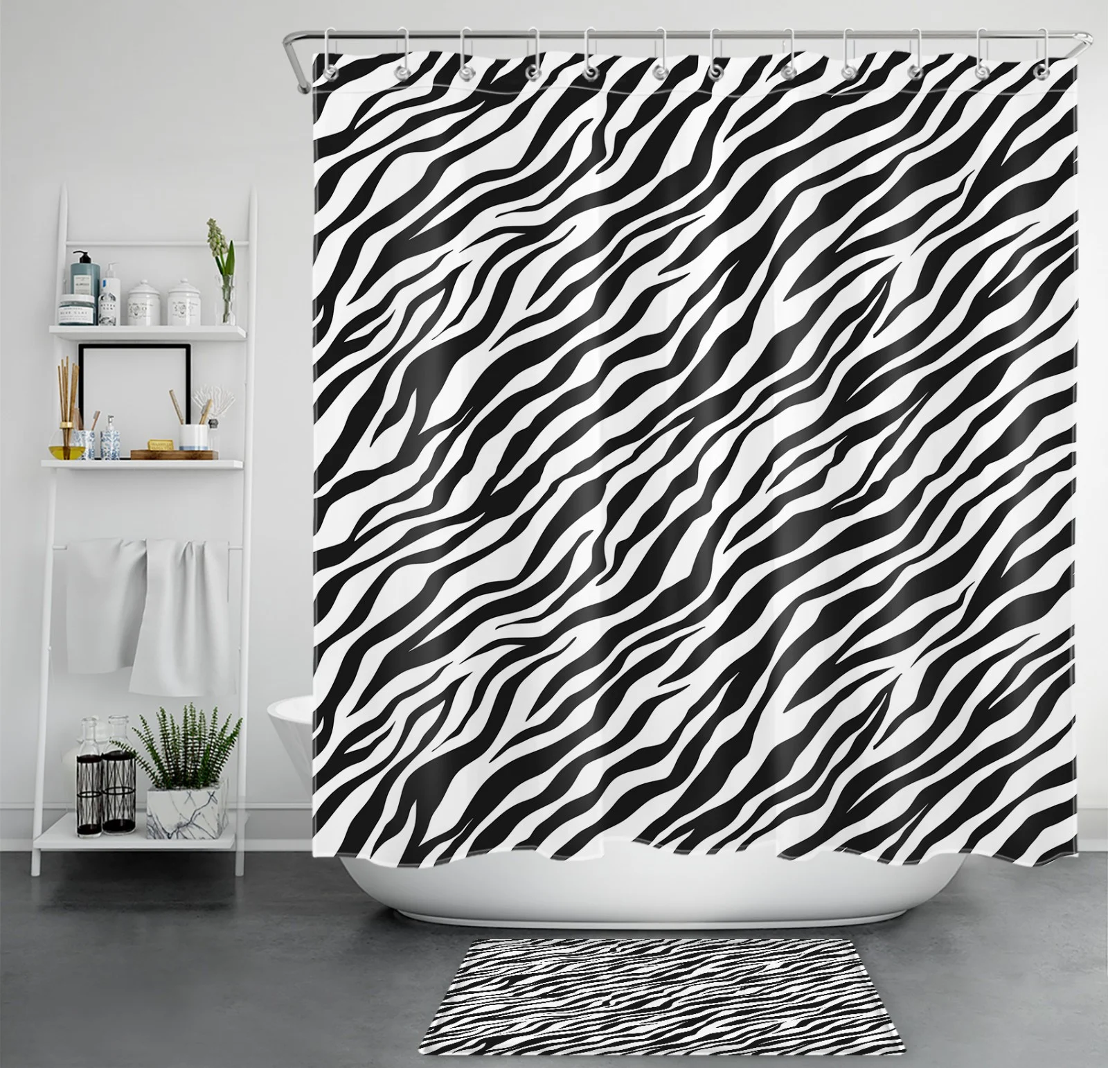 Gold Butterfly Botanical Floral on Black Shower Curtain