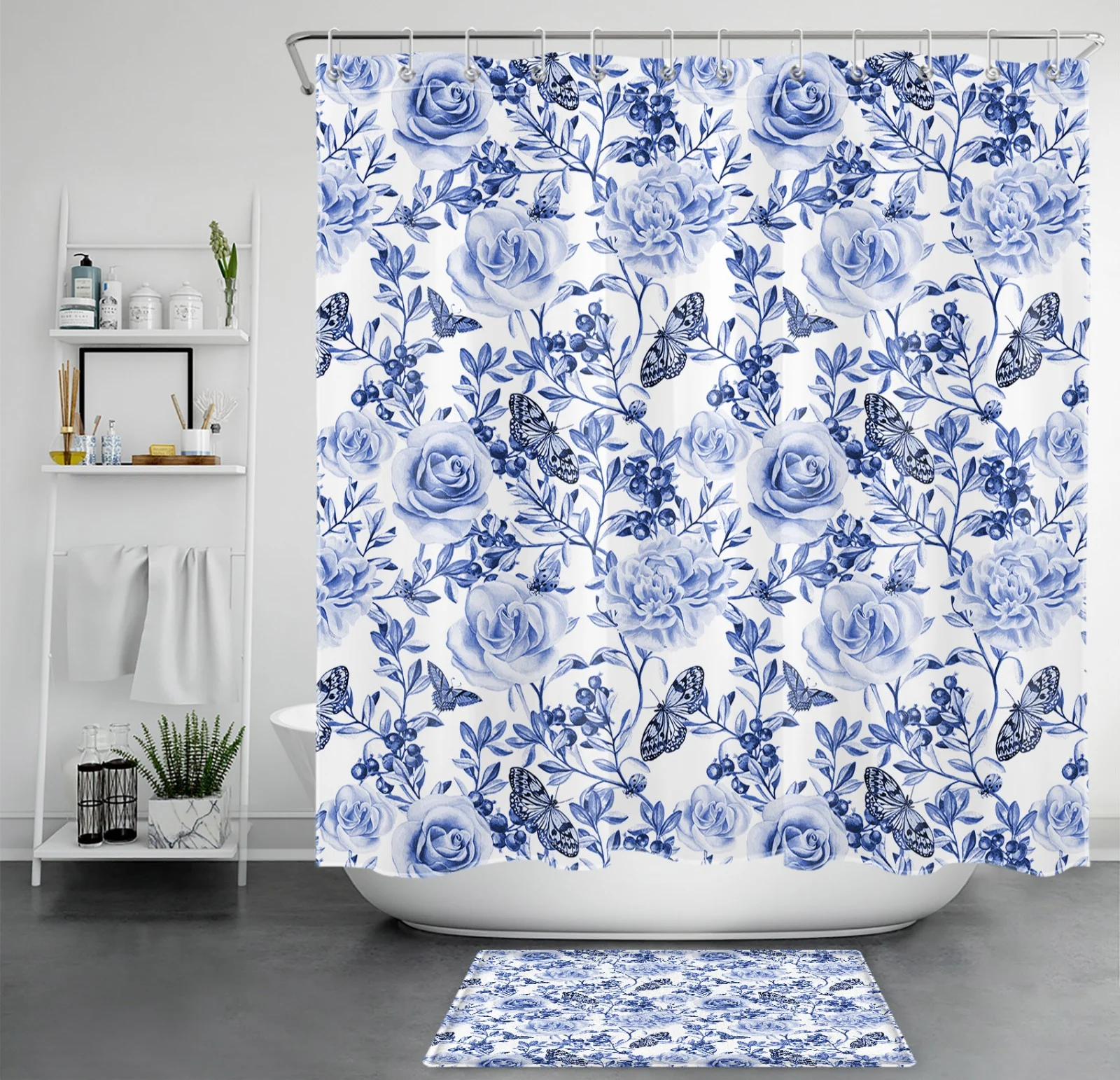 Chic Vintage Botanical Leaf Pink Floral Shower Curtain