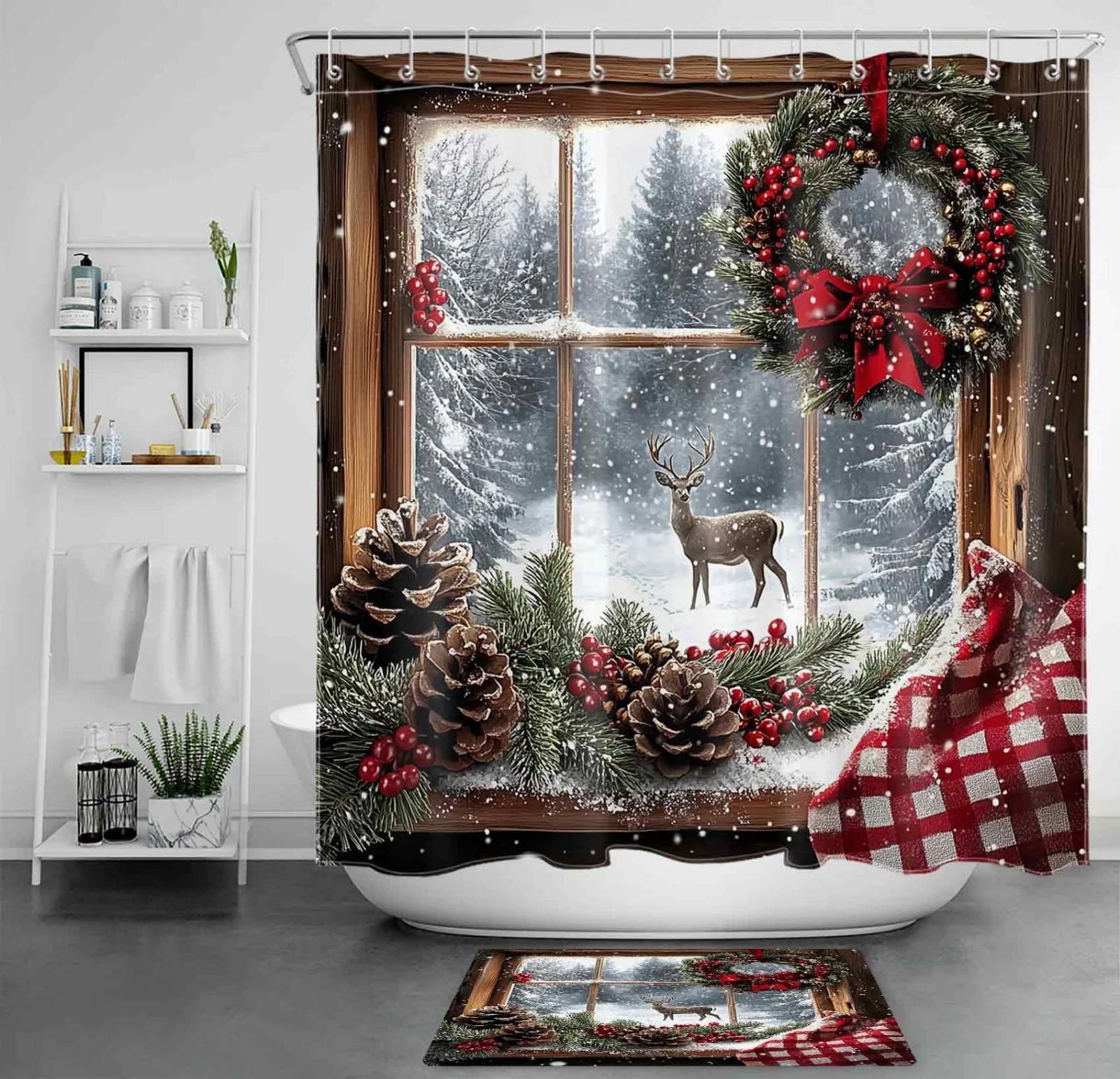 Colorful Patchwork Farmhouse Christmas Shower Curtain Colorful Patchwork Farmhouse Christmas Shower Curtain