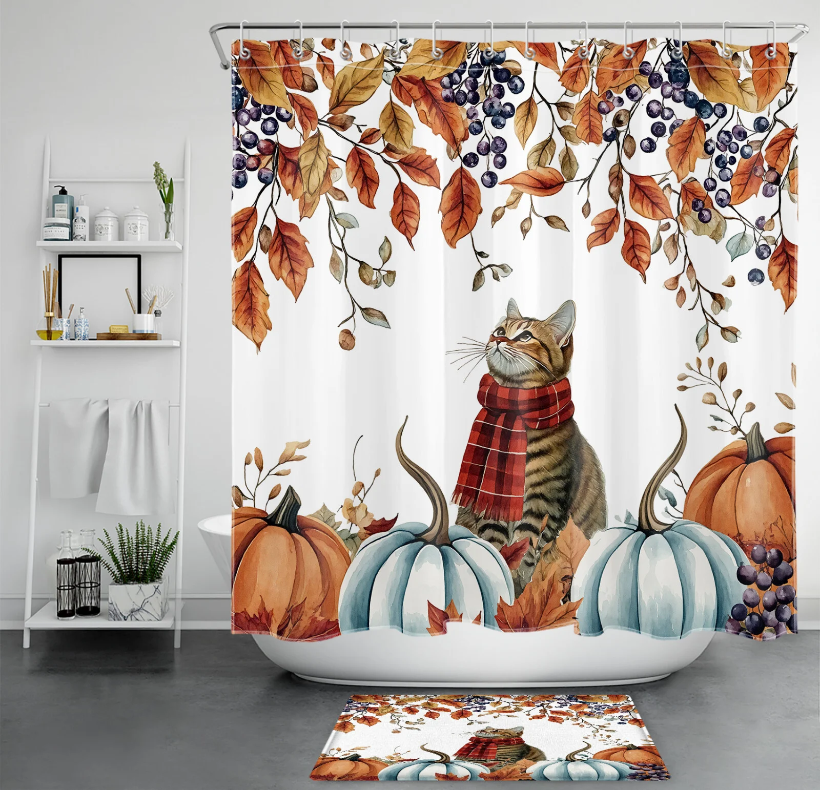 Rustic Farmhouse Autumn Orange Fall Leaves Shower Curtain