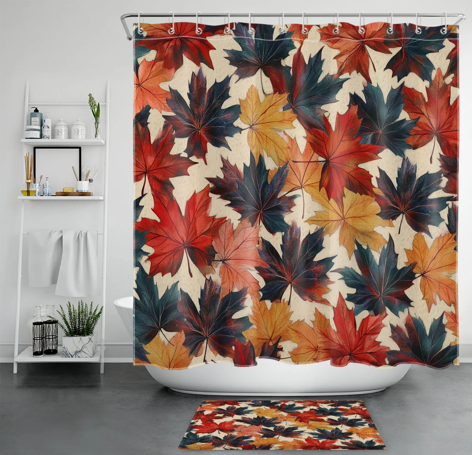 Autumn Leaves Harvest Pumpkin Fall Cat Shower Curtain