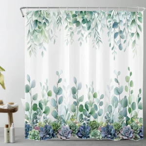 Vintage Botanical Green Leaf Eucalyptus Shower Curtain