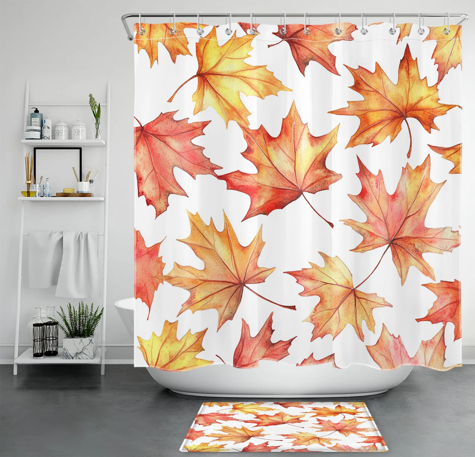 Autumn Leaves Blue Pumpkin Funny Fall Cow Shower Curtain