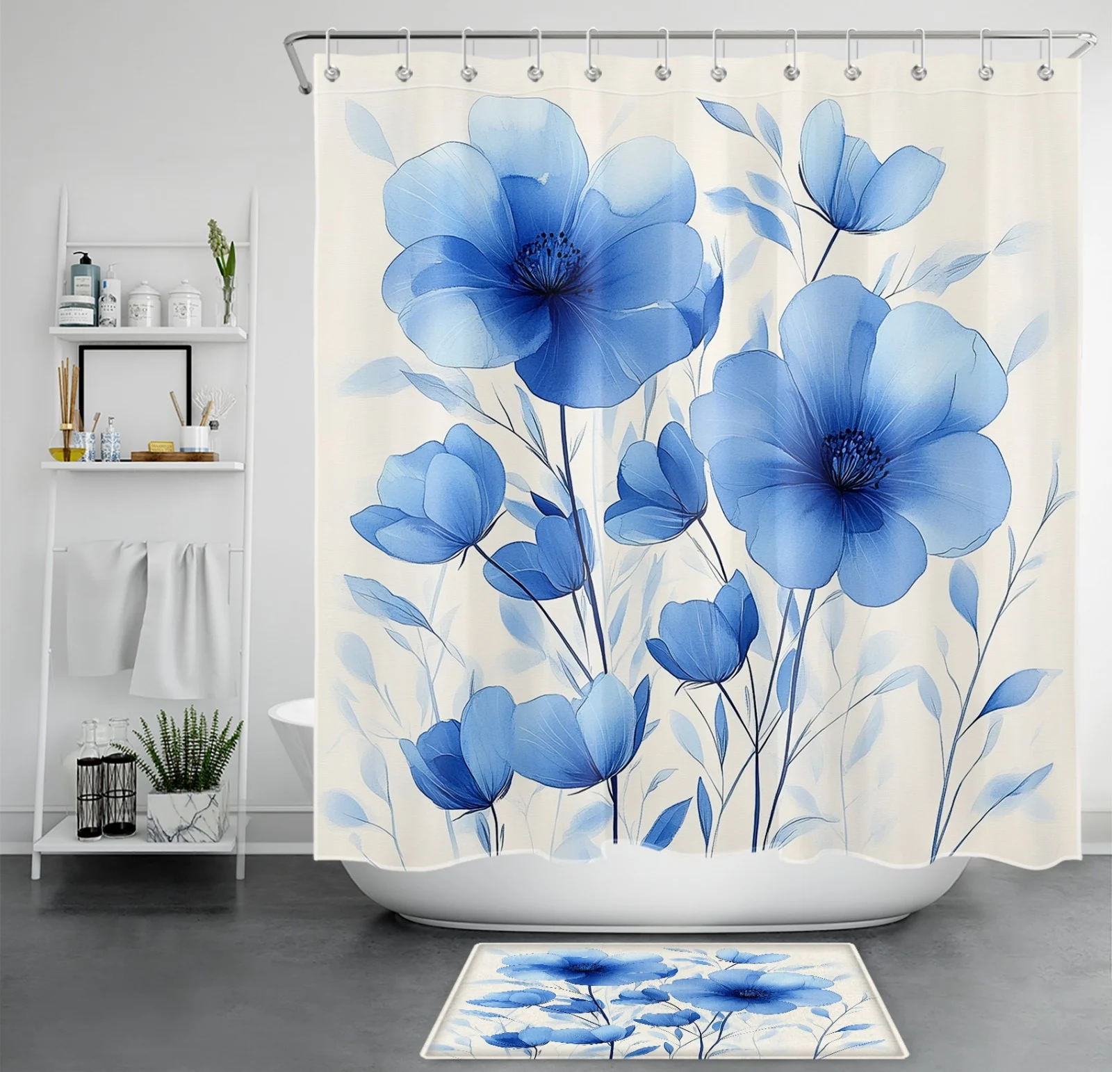 Green Leaf Purple Lavender Pink Floral Shower Curtain