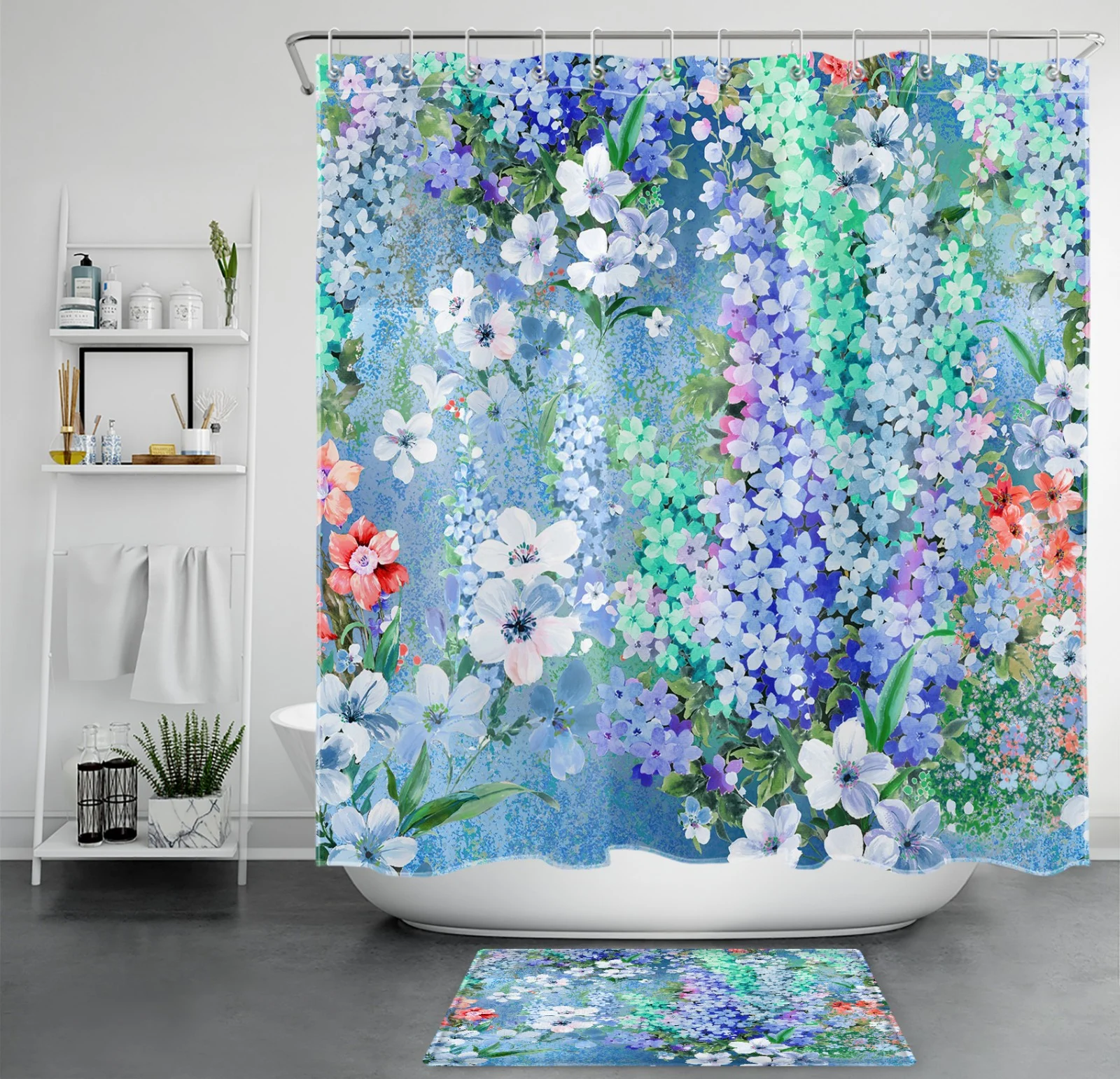 Garden Teal Butterfly Botanical Leaf Green Shower Curtain