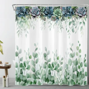 Rustic Farmhouse Botanical Green Leaves Shower Curtain