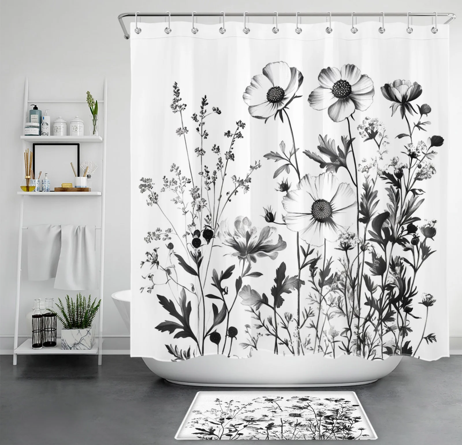 Spring Daisy Flower Yellow Blue Floral Shower Curtain
