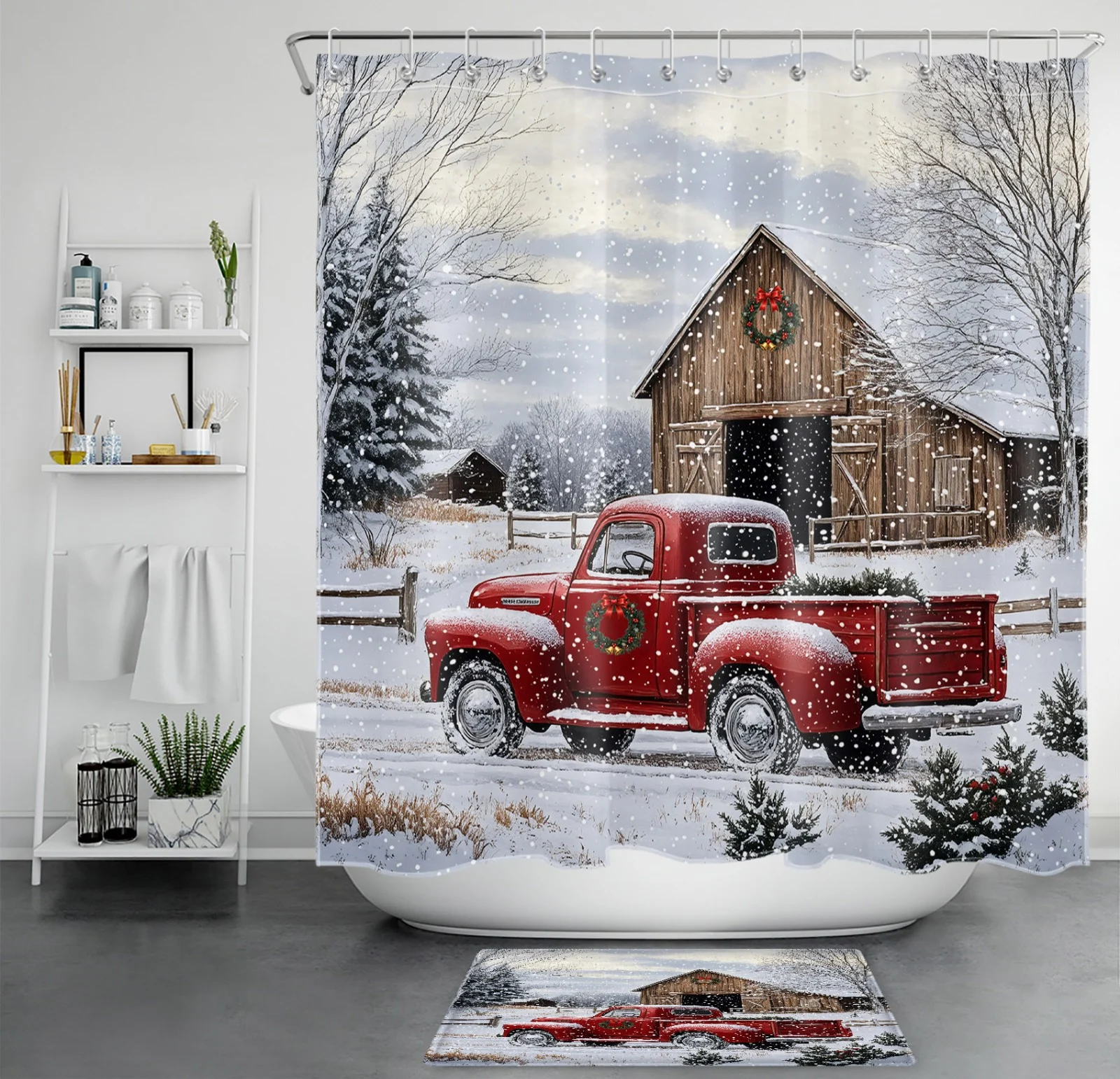 Winter Pink and Black Ball Christmas Tree Shower Curtain Winter Pink and Black Ball Christmas Tree Shower Curtain