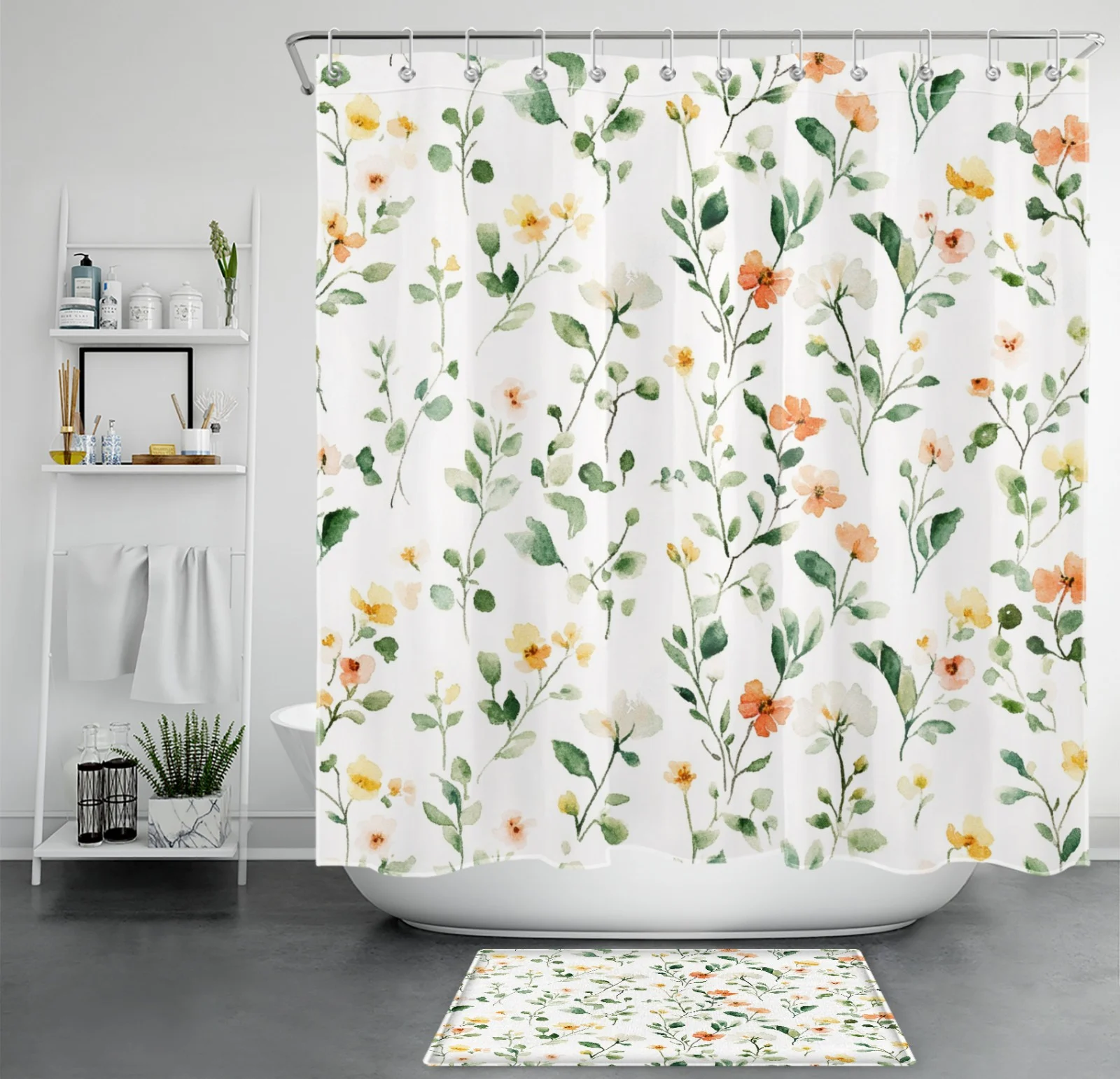 Soft Blush Pink Flower Watercolor Shower Curtain