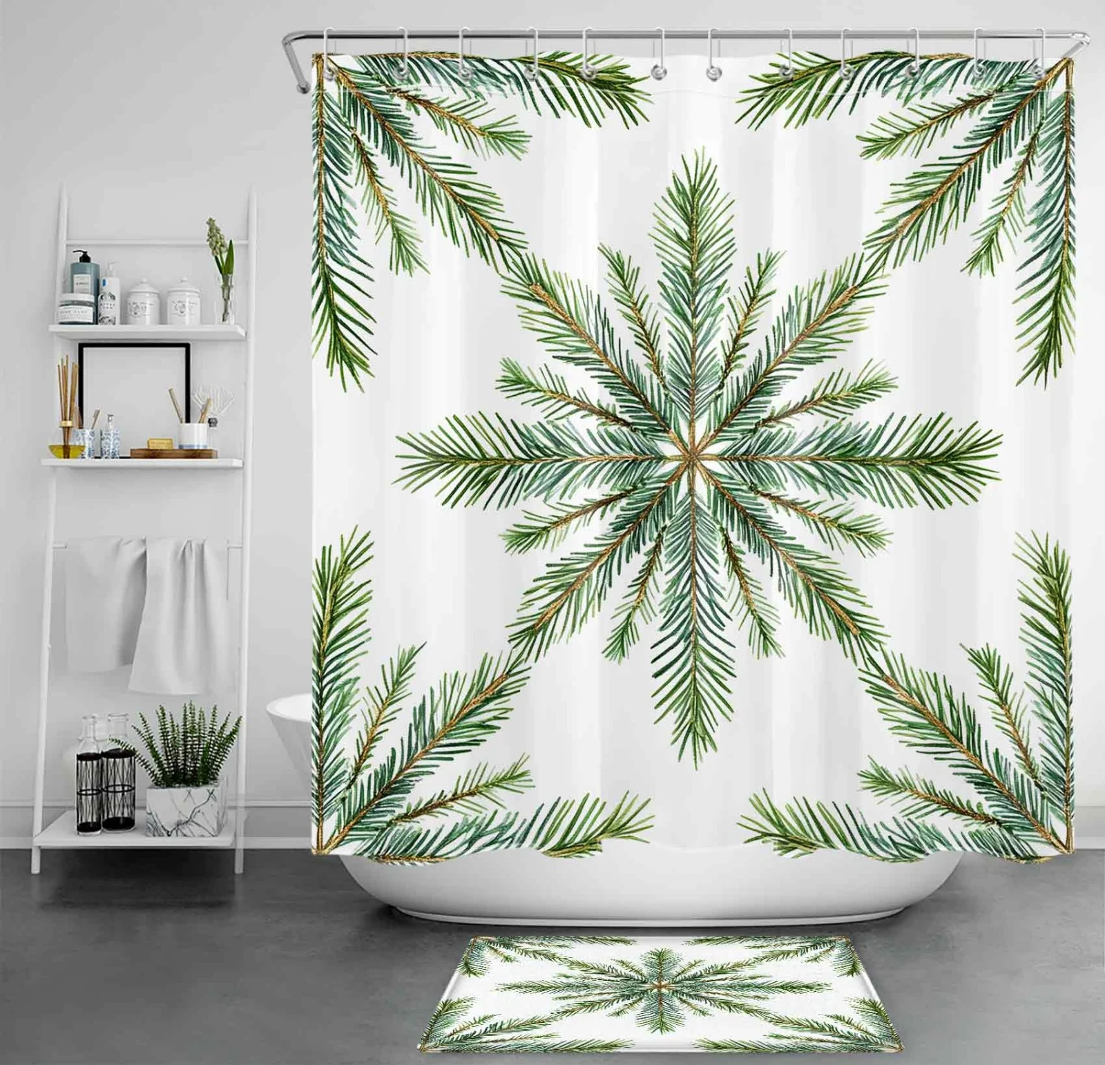 Red Cardinal Snowman Farmhouse Christmas Shower Curtain