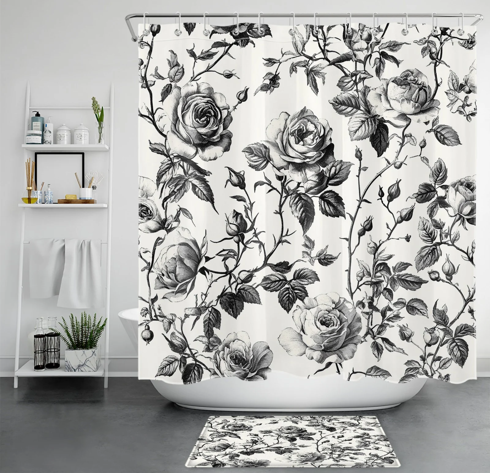 Cute Bird Botanical Blue Floral Beige Shower Curtain Cute Bird Botanical Blue Floral Beige Shower Curtain