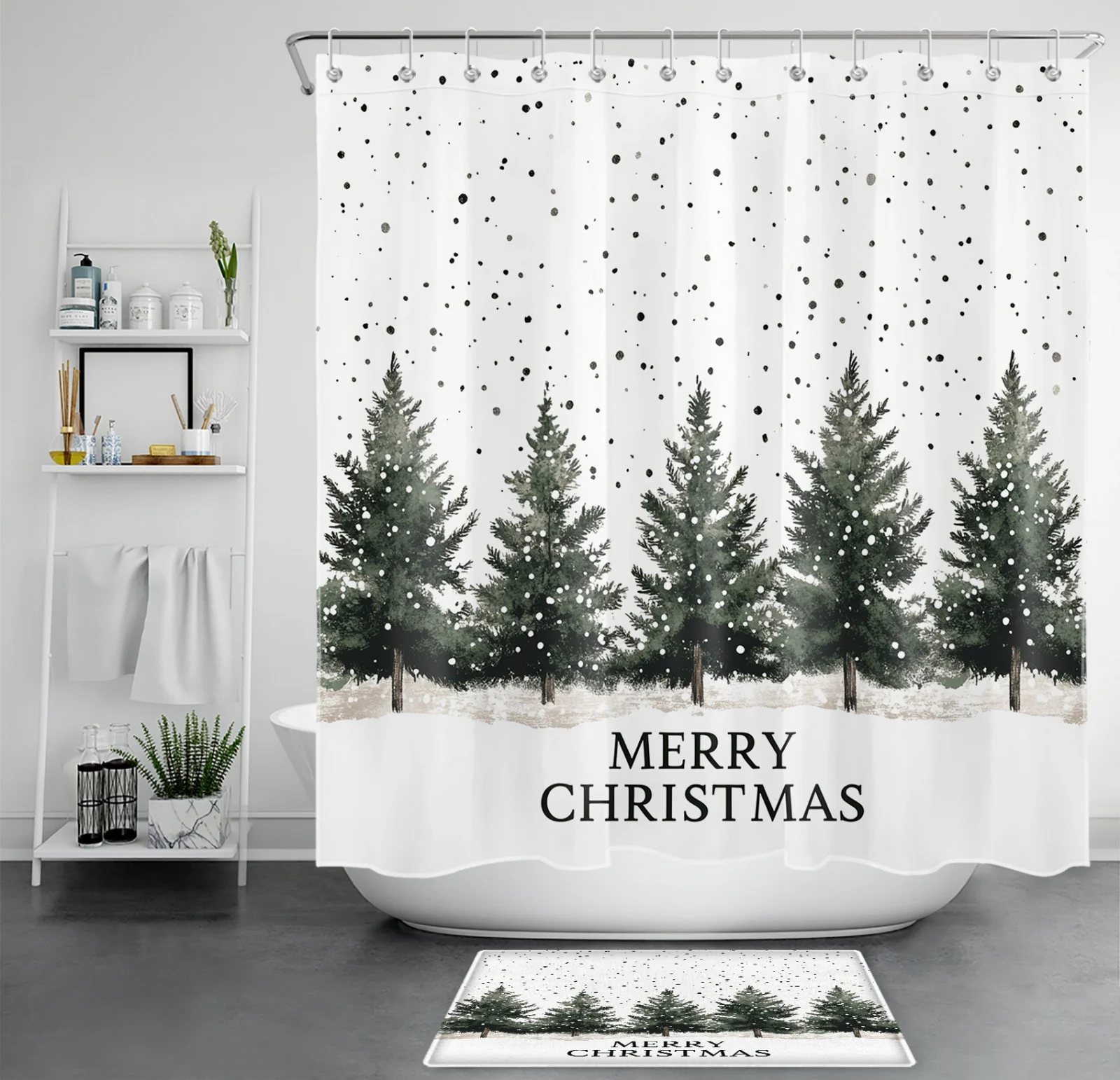 Gold Snowflake Santa Pink Christmas Tree Shower Curtain