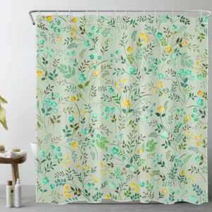 Hummingbird Green Leaf Colorful Flower Shower Curtain