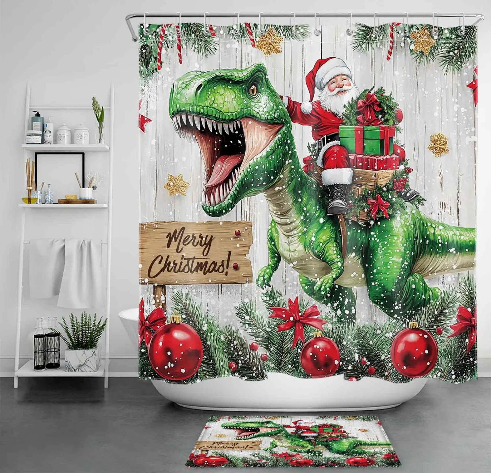 Winter Holiday Funny Red Christmas Santa Shower Curtain