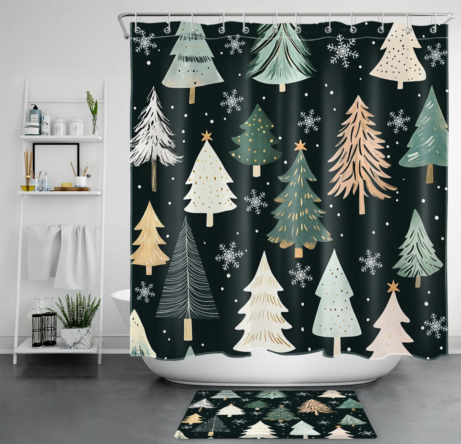 Winter Poinsettia Xmas Ball Pink Christmas Shower Curtain