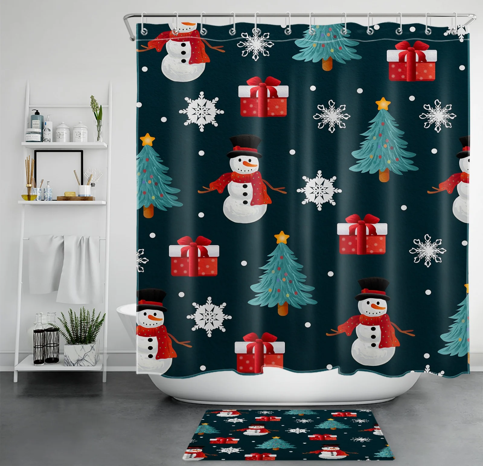 Winter Cute Gnome Red and Green Christmas Shower Curtain