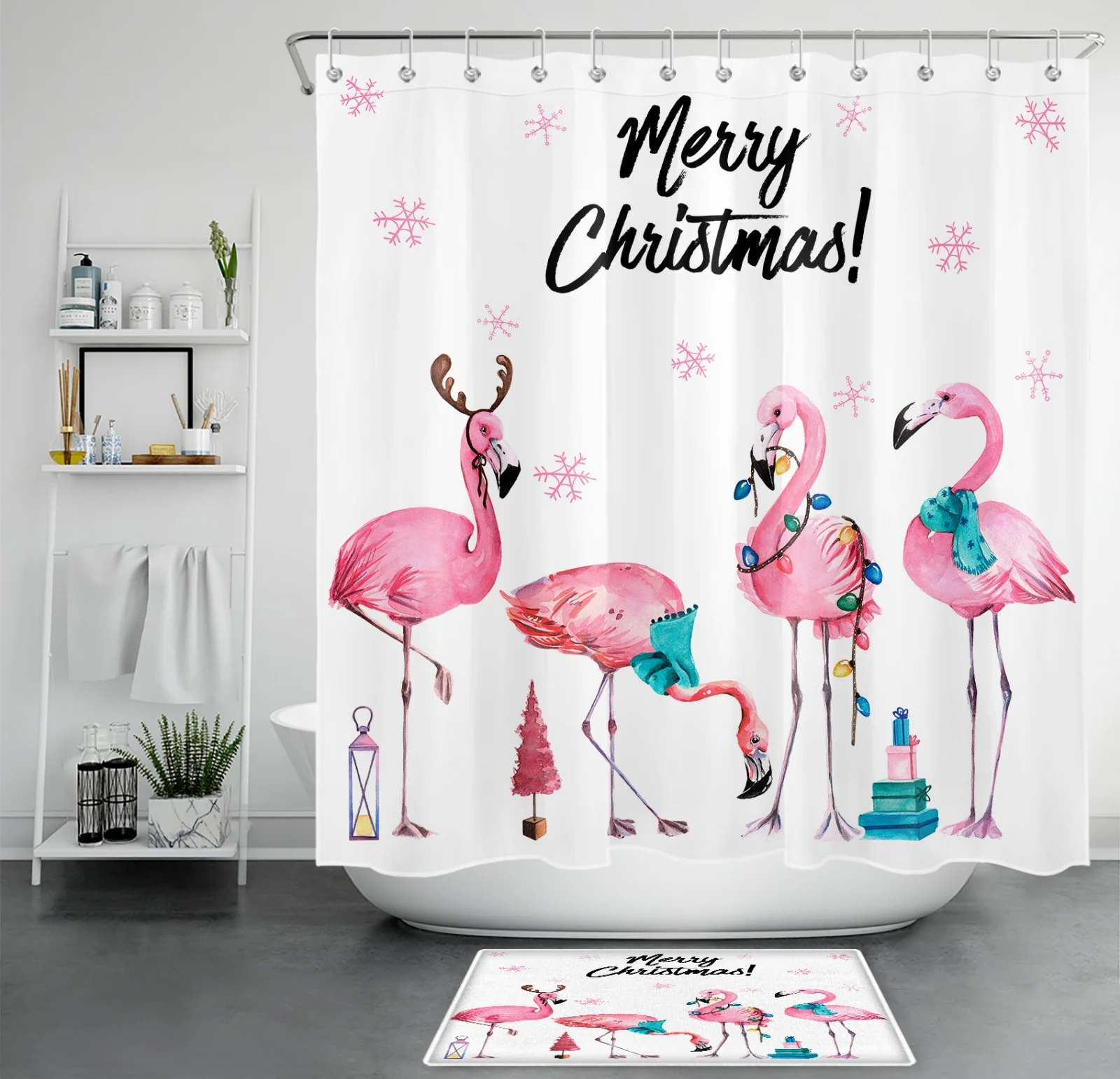 Xmas Funny Snowman on Beach Christmas Shower Curtain