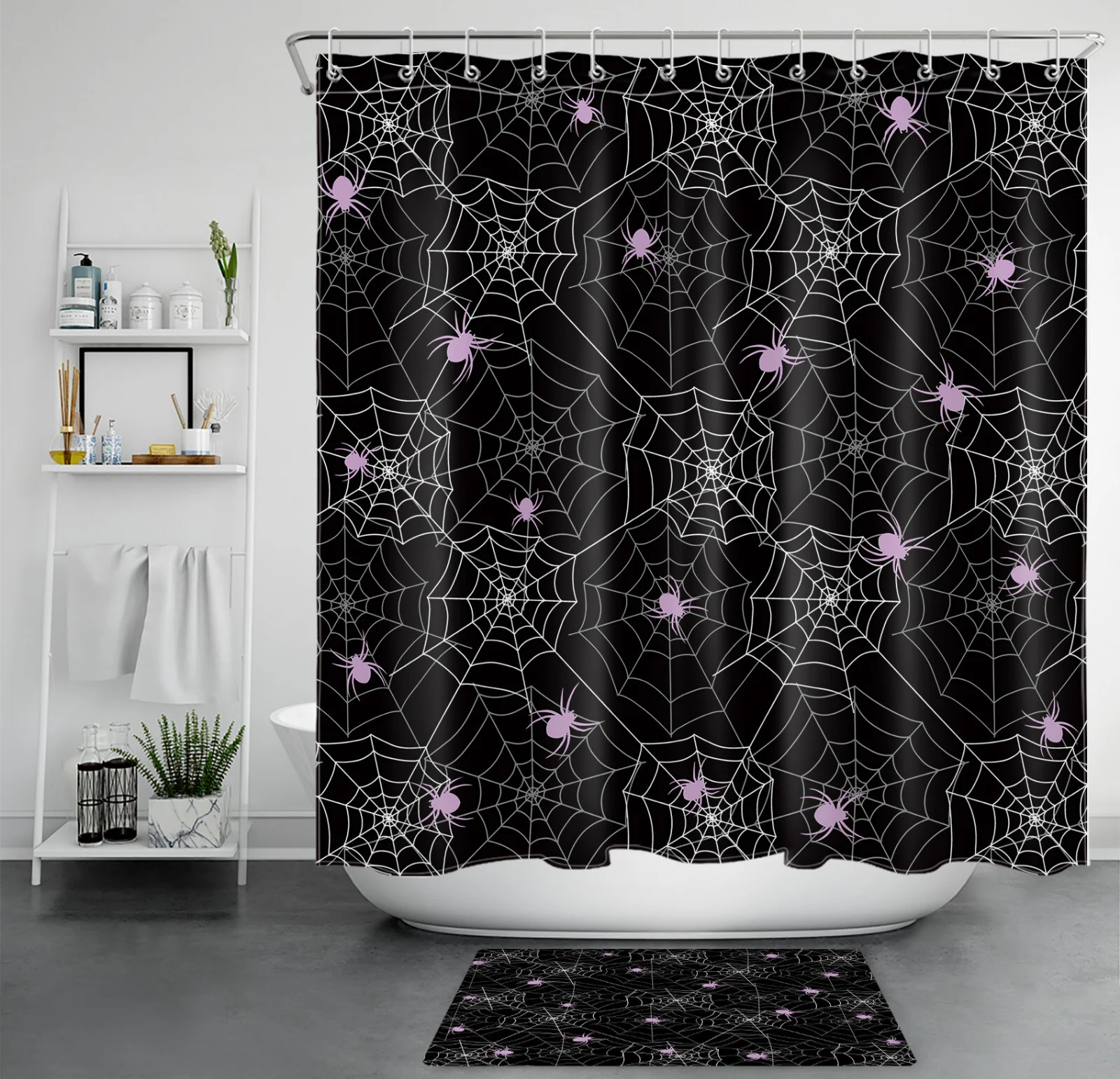 Spooky Gothic Spider Web Pink Halloween Shower Curtain