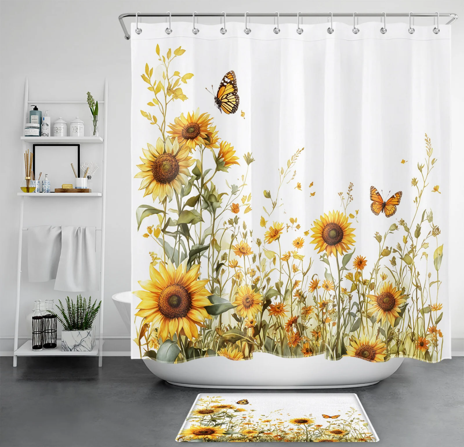 Butterfly Wildflower Yellow Sunflower Shower Curtain Butterfly Wildflower Yellow Sunflower Shower Curtain