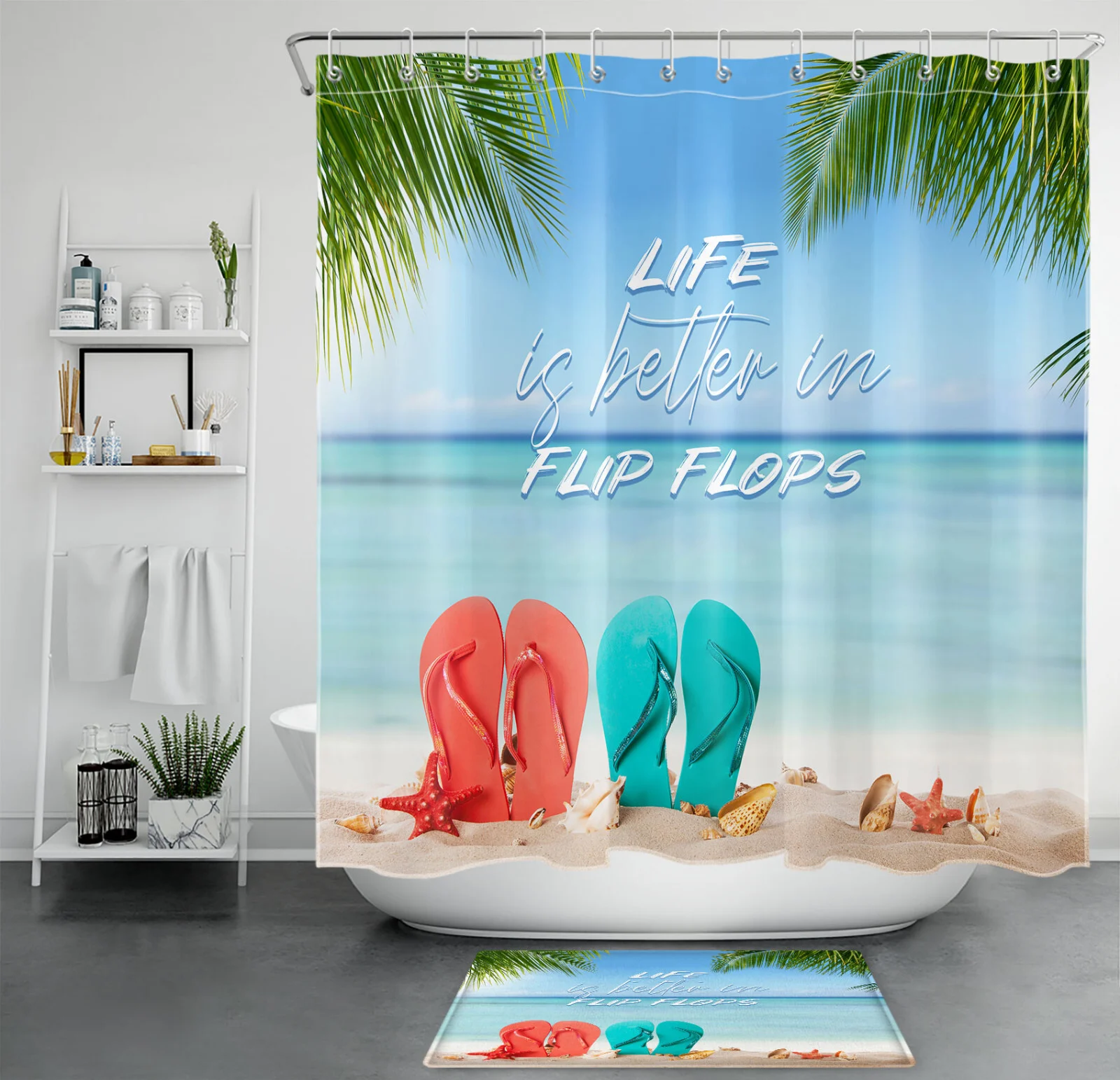 Bee Botanical Green Leaf Purple Floral Shower Curtain