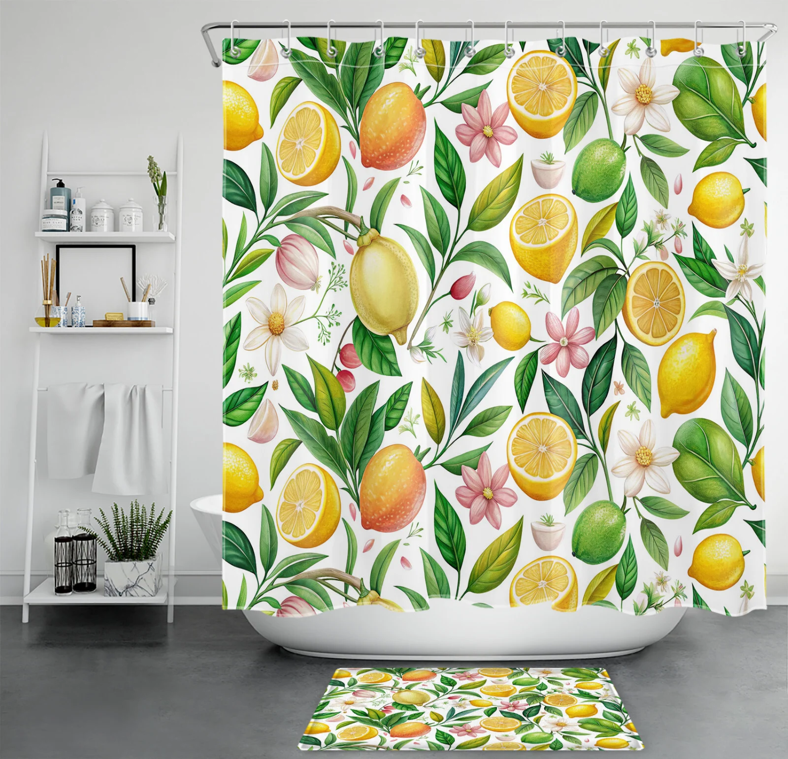 Summer Tropical Green Palm Leaf Red Floral Shower Curtain Summer Tropical Green Palm Leaf Red Floral Shower Curtain