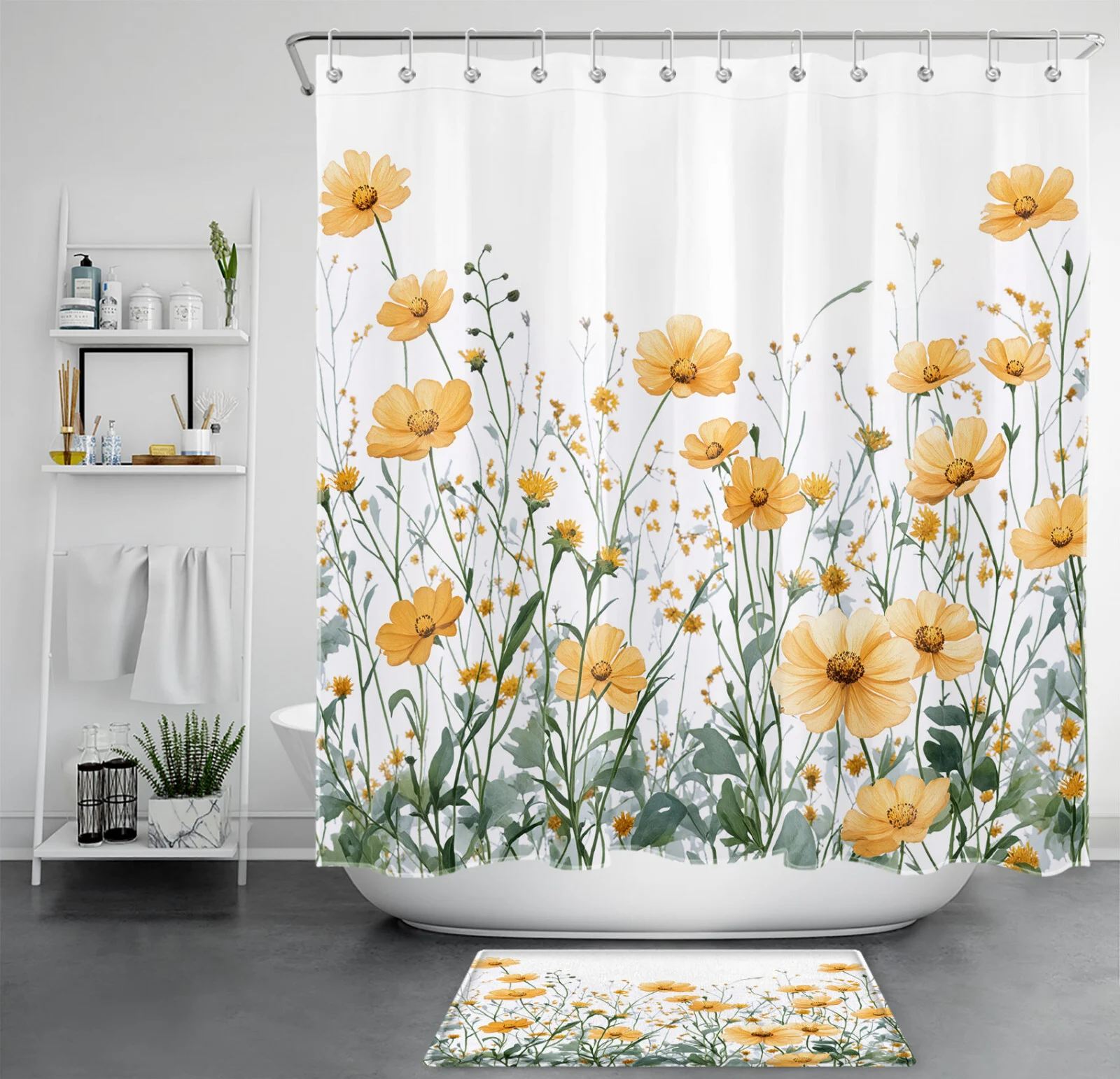 Garden Green Leaves Yellow Wildflower Shower Curtain Garden Green Leaves Yellow Wildflower Shower Curtain
