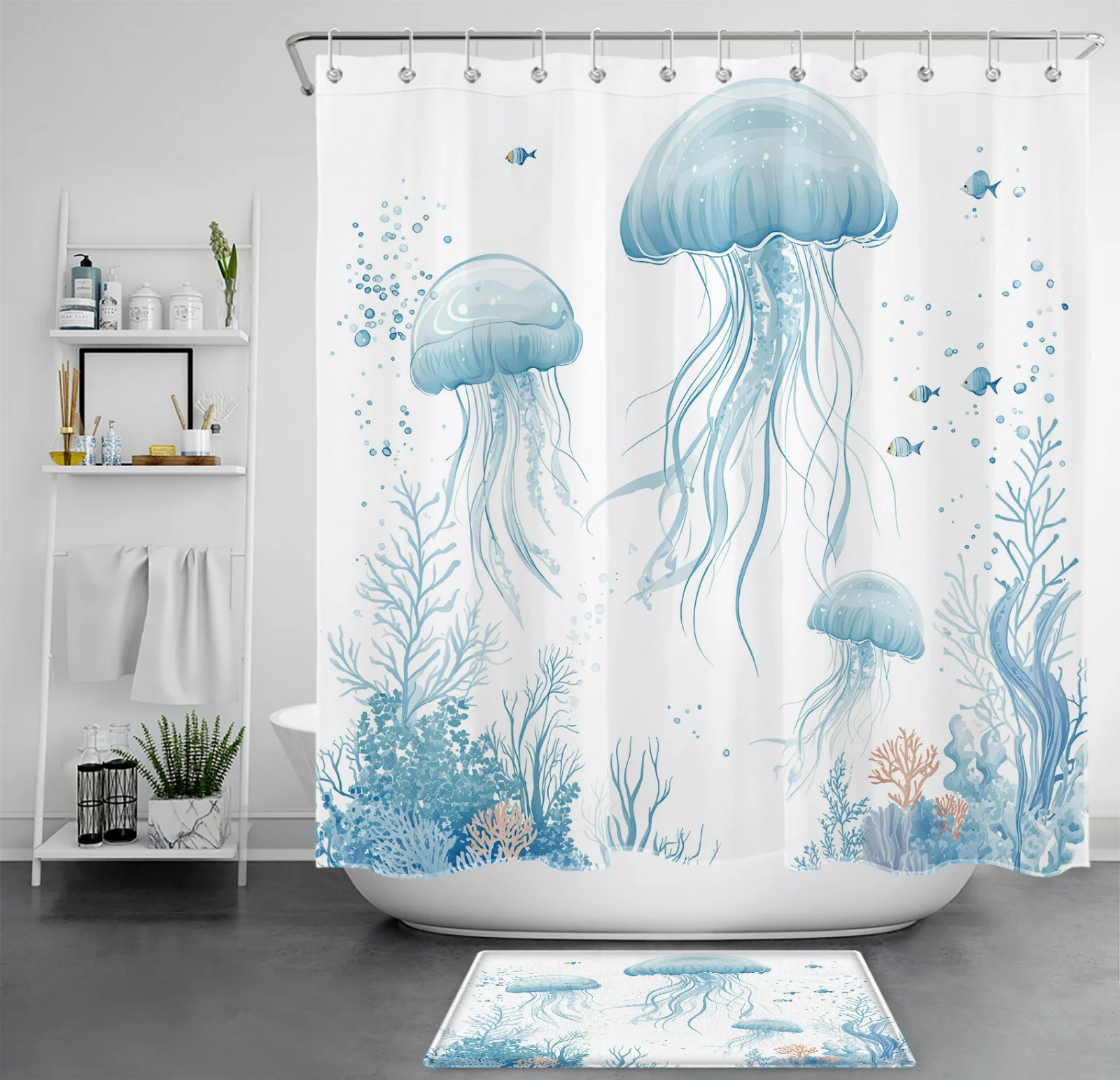 Coastal Beach Theme Seashell Navy Blue Shower Curtain