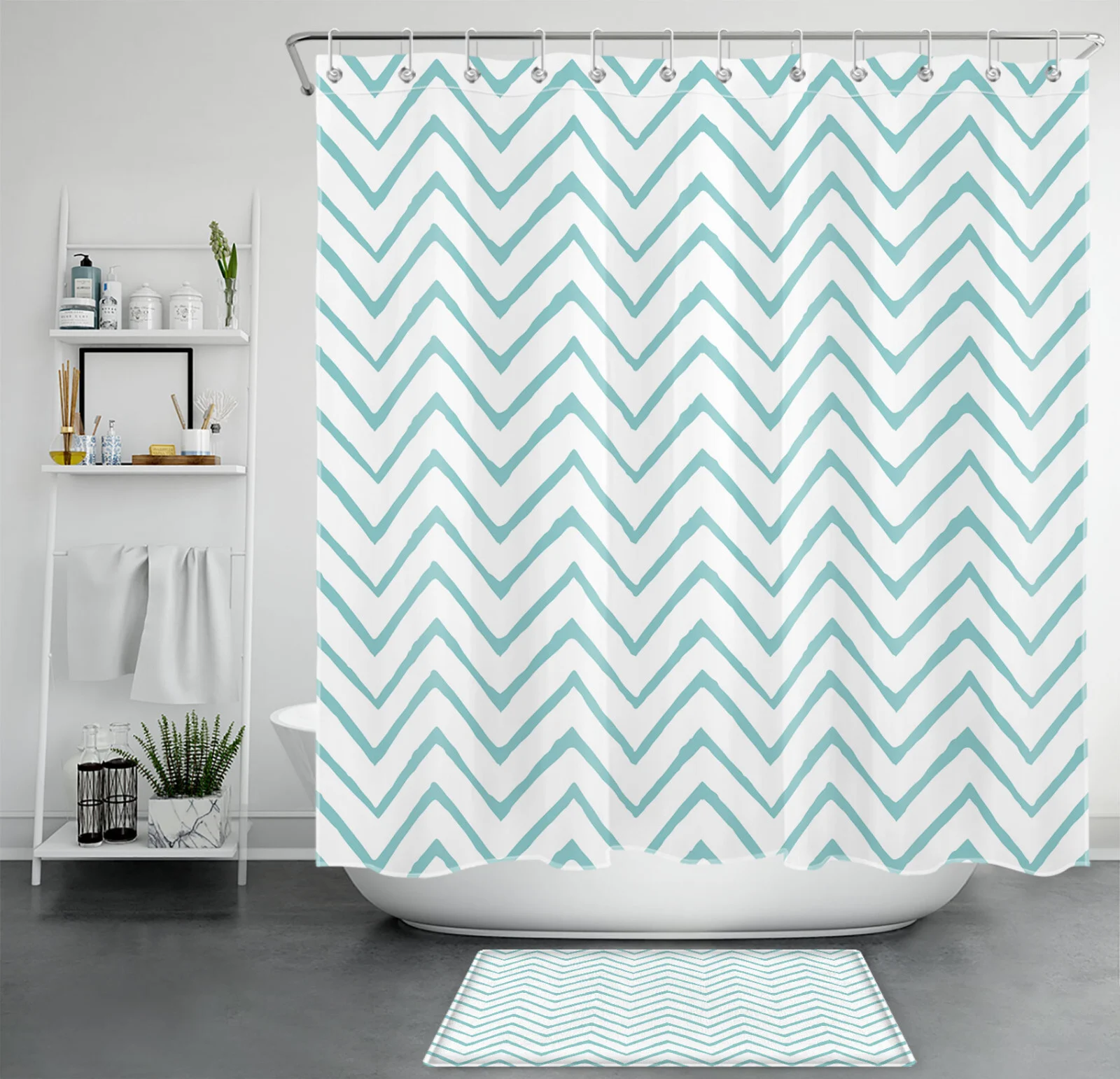 Boho Modern Geometric Sage Green Striped Shower Curtain
