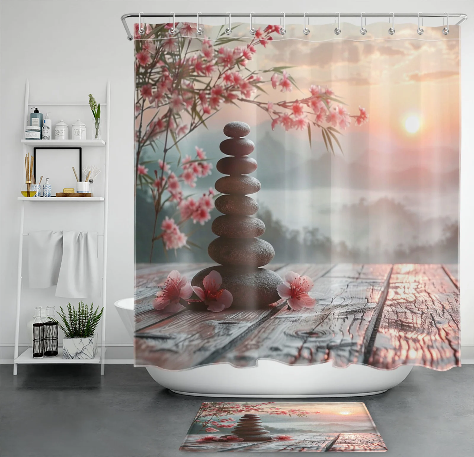 Modern Rustic Vintage Wooden Blue and Gray Shower Curtain