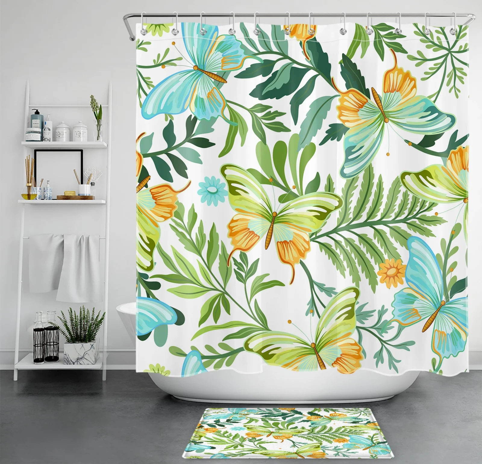 Rustic Botanical Leaf Brown Floral Shower Curtain