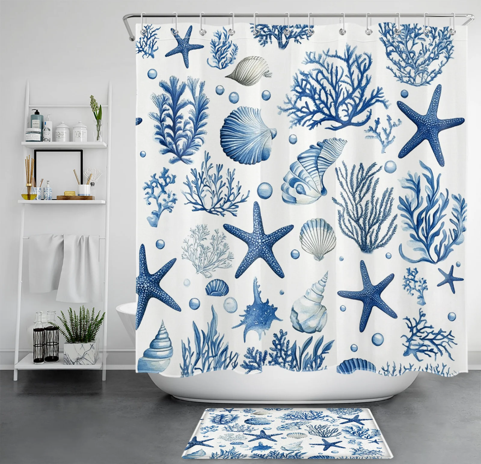 Nautical Ocean Life Seashell Coastal Beach Shower Curtain