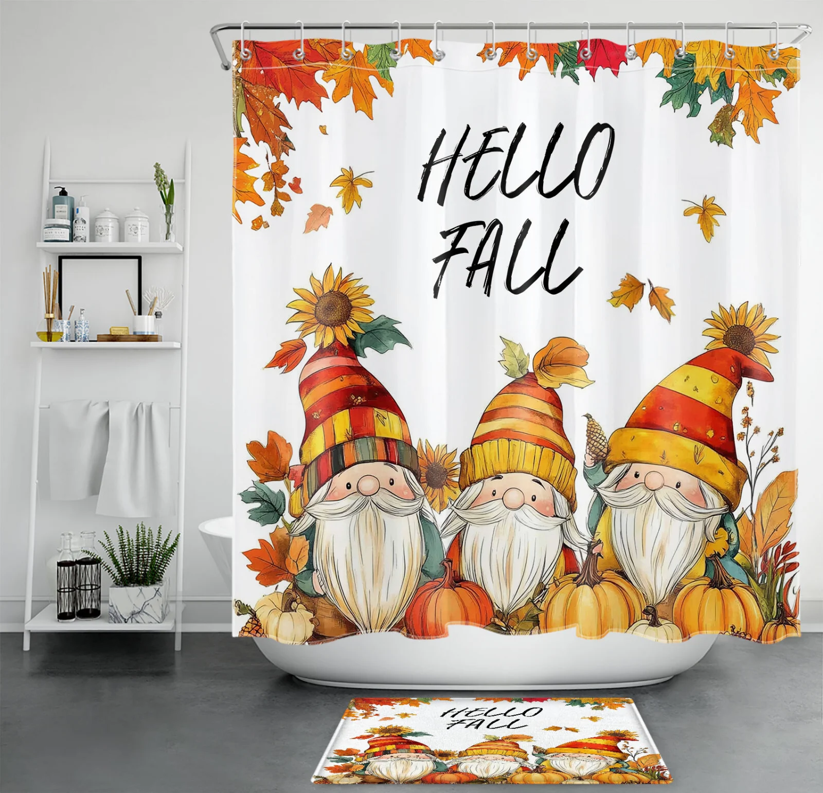 Harvest Yellow Sundflower Cute Fall Gnome Shower Curtain