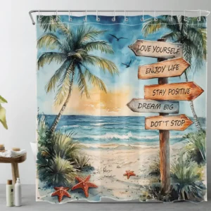 Tropical Nautical Coastal Blue Ocean Beach Shower Curtain