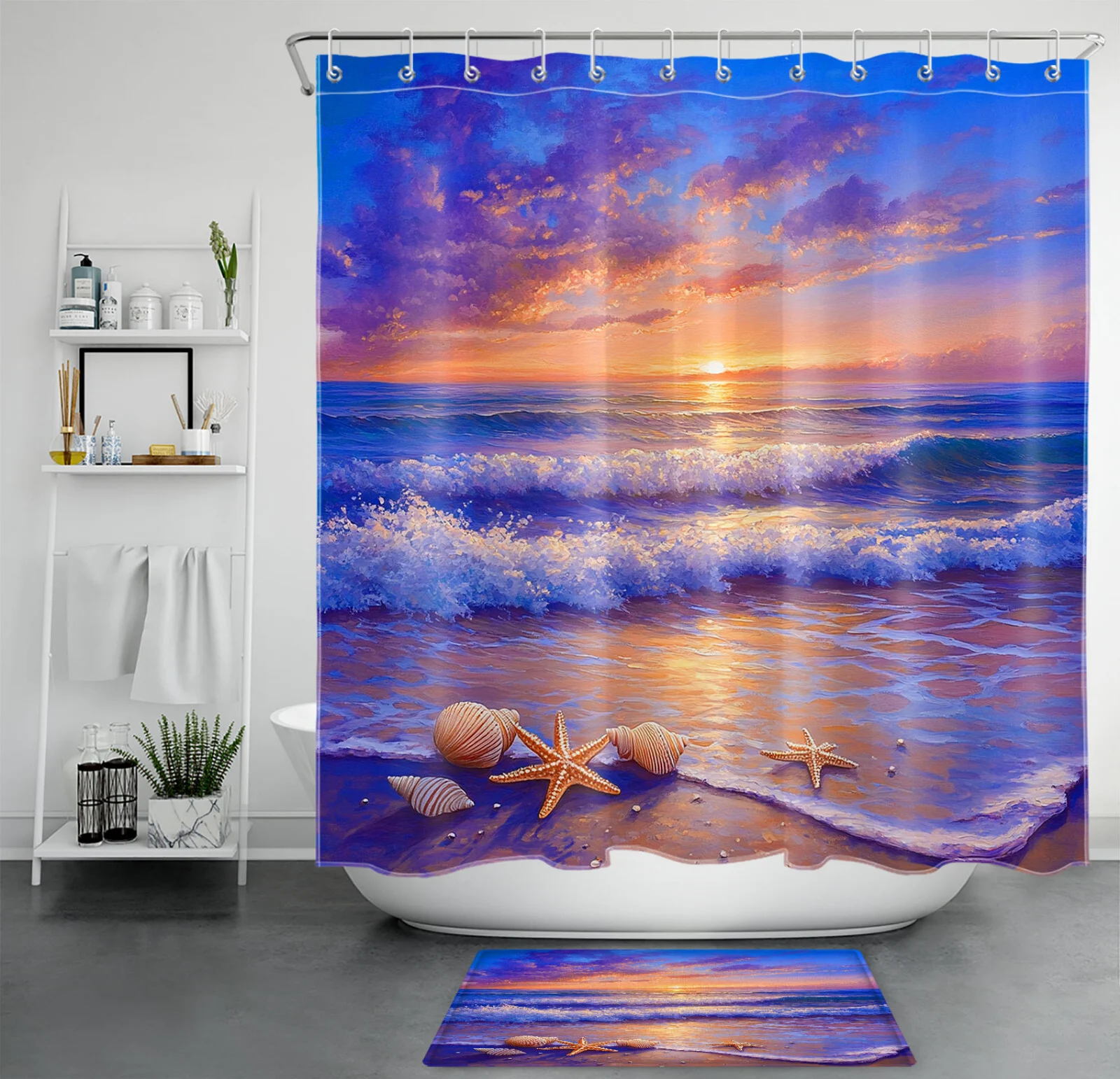 Country Colorful Flower Funny Black Cat Shower Curtain