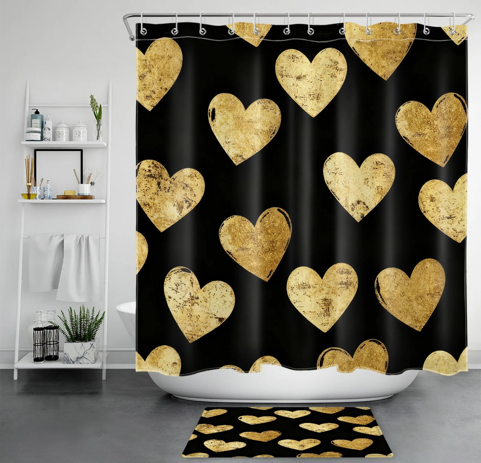 Abstract Marble Butterfly Orange Floral Shower Curtain