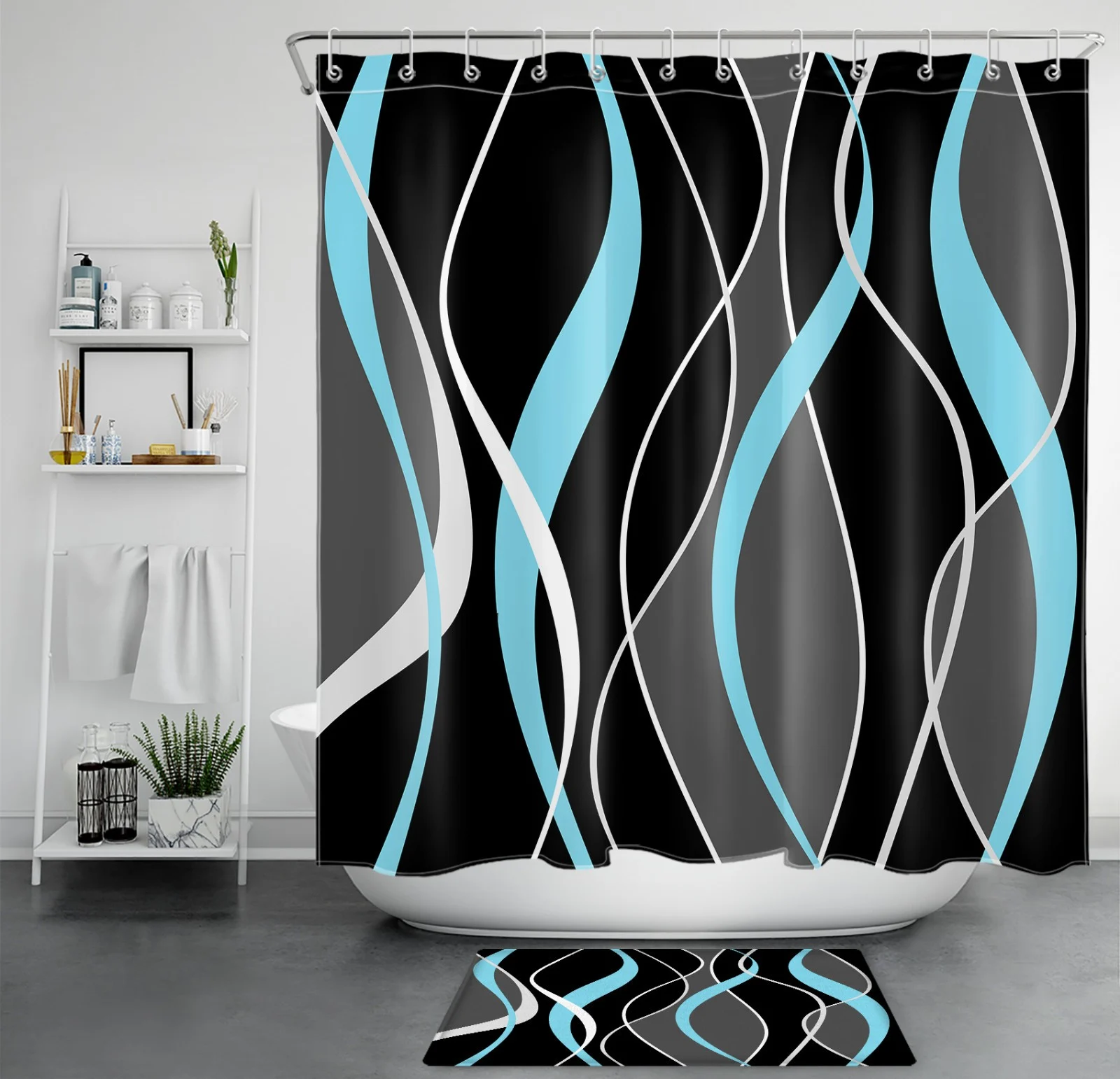 Retro Black and Cream Vertical Striped Shower Curtain