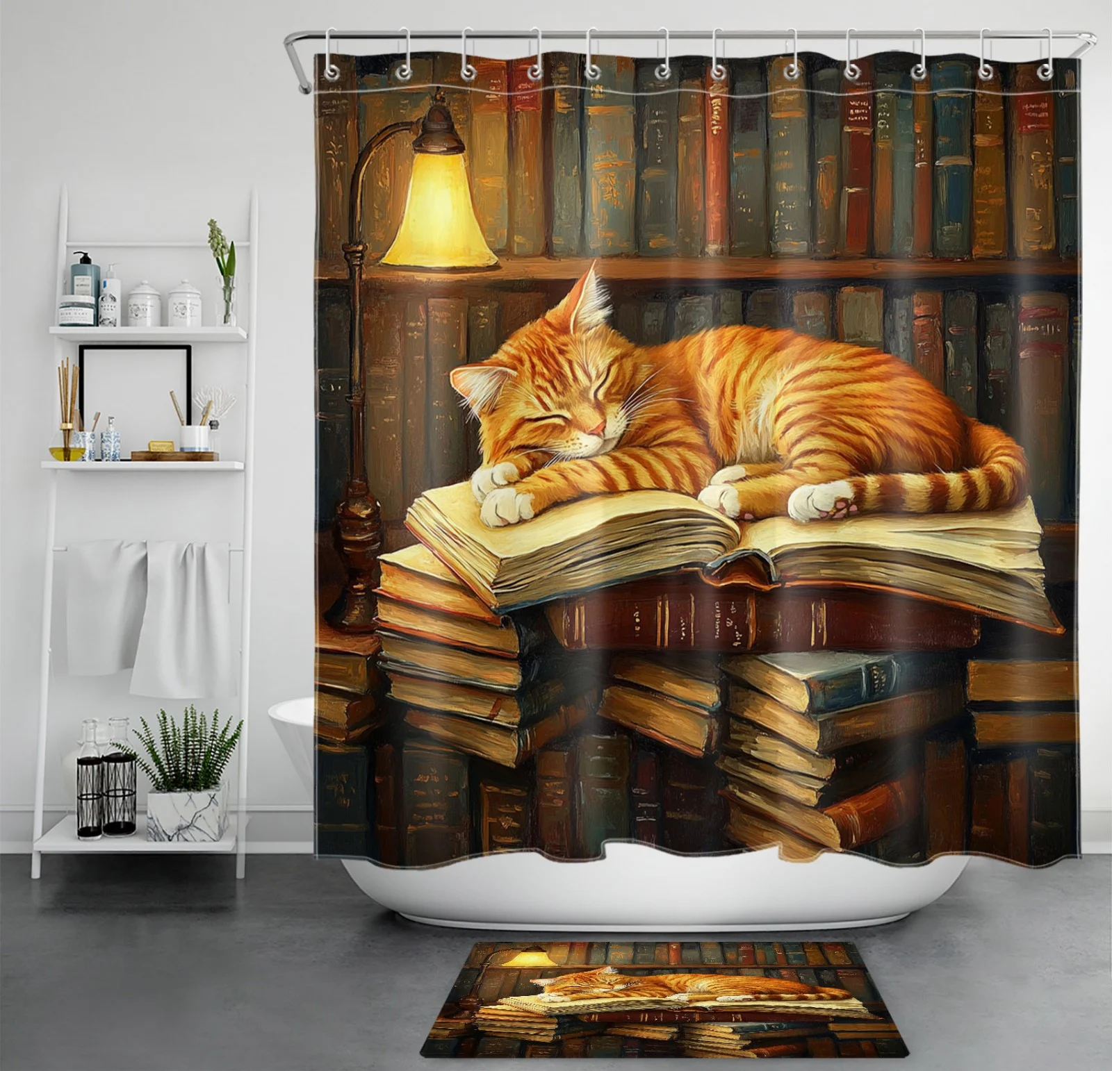 Vintage Books Funny Animal Cute Cat Shower Curtain Vintage Books Funny Animal Cute Cat Shower Curtain