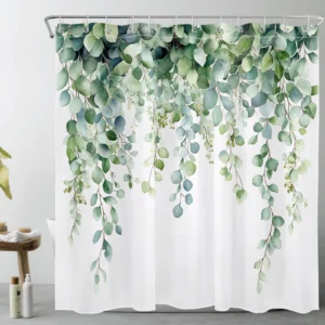Pink Rose Flower Green Leaf Eucalyptus Shower Curtain