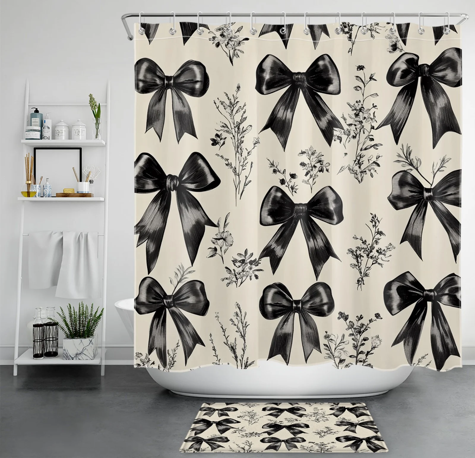 Rustic Farmhouse Botanical Blue Floral Shower Curtain