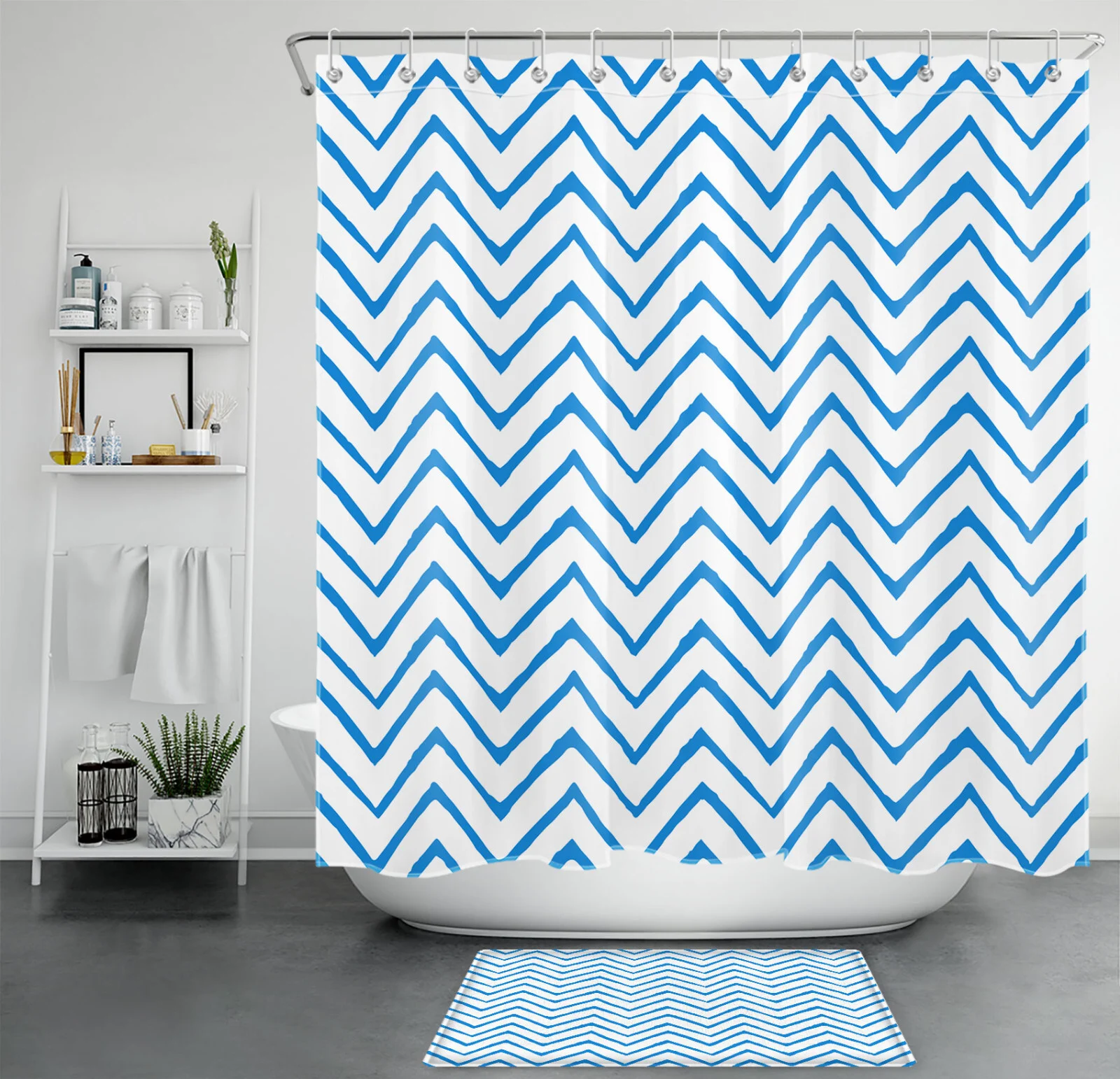 Boho Modern Geometric Sage Green Striped Shower Curtain