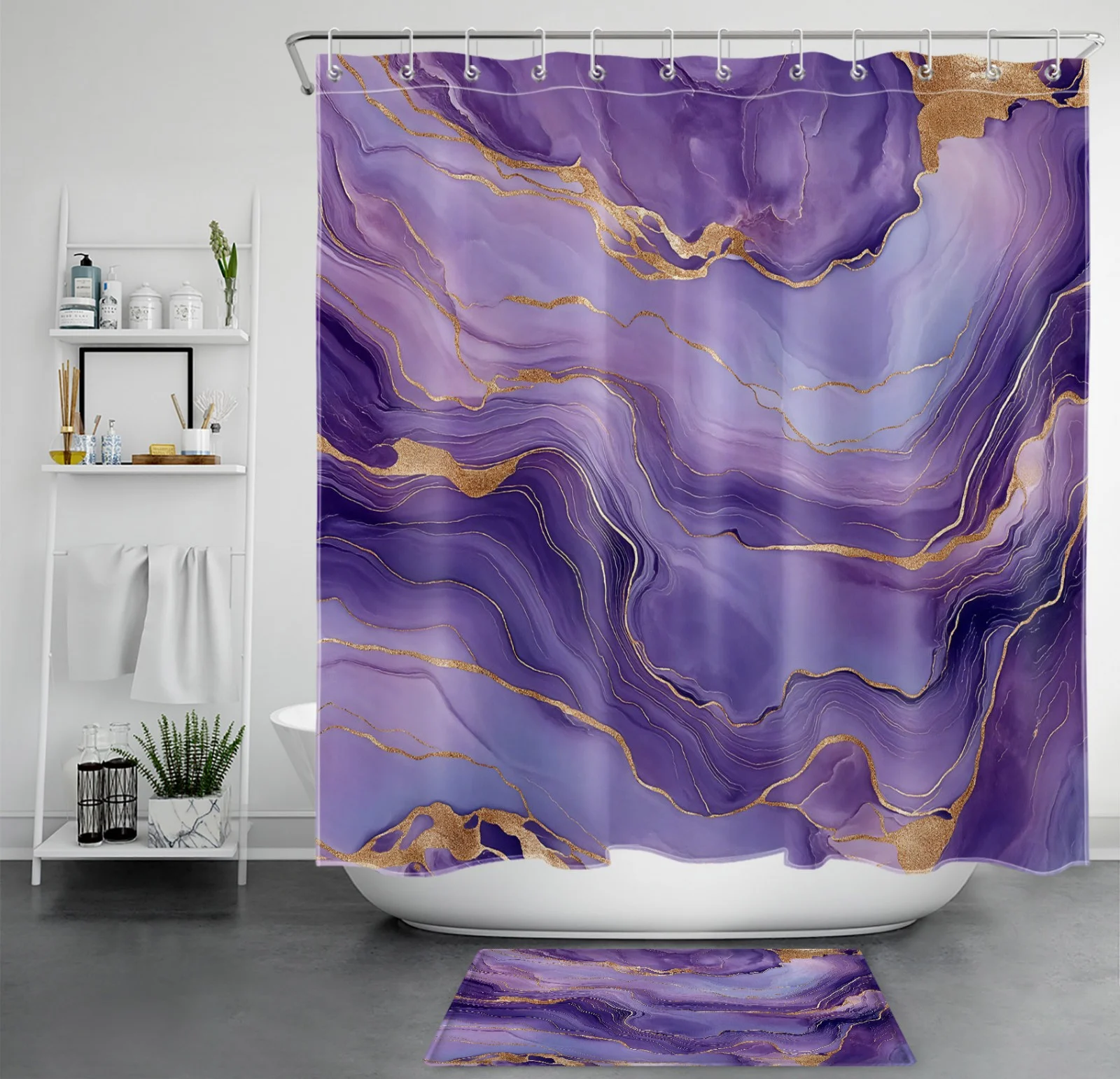 Garden Green Eucalyptus Leaf Pink Floral Shower Curtain