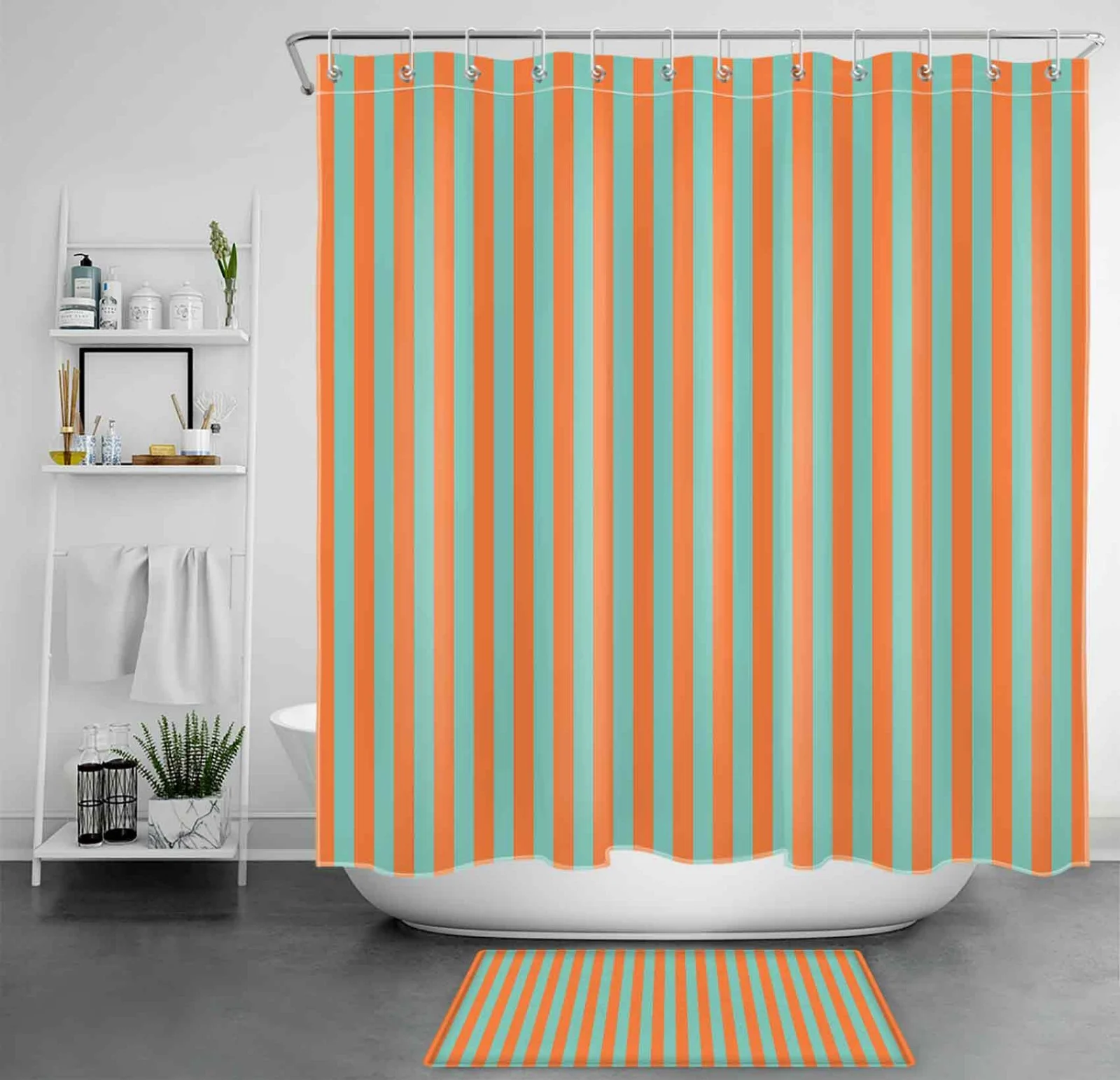 Minimalist Green and Purple Checkered Shower Curtain