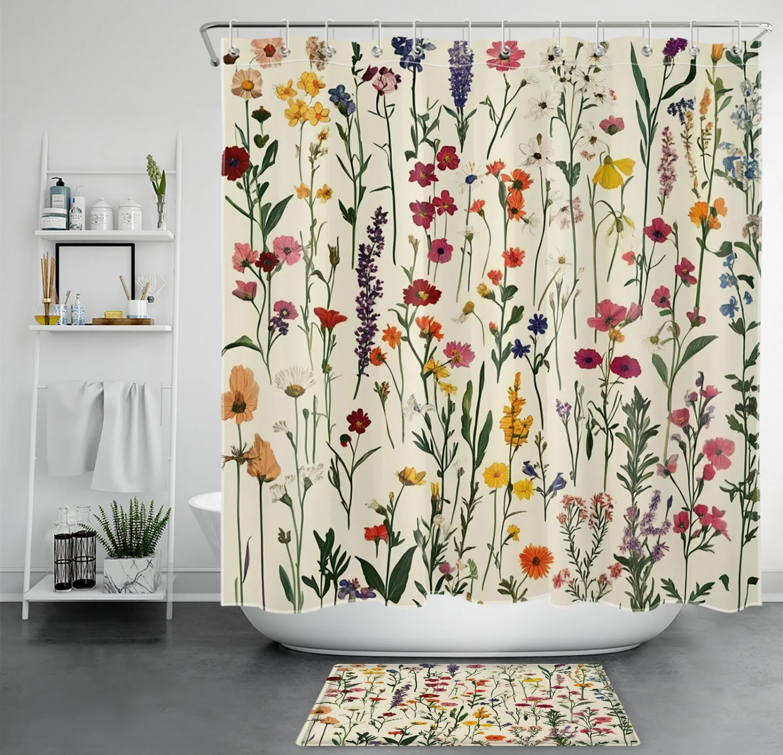 Spring Green Botanical Colorful Floral Shower Curtain