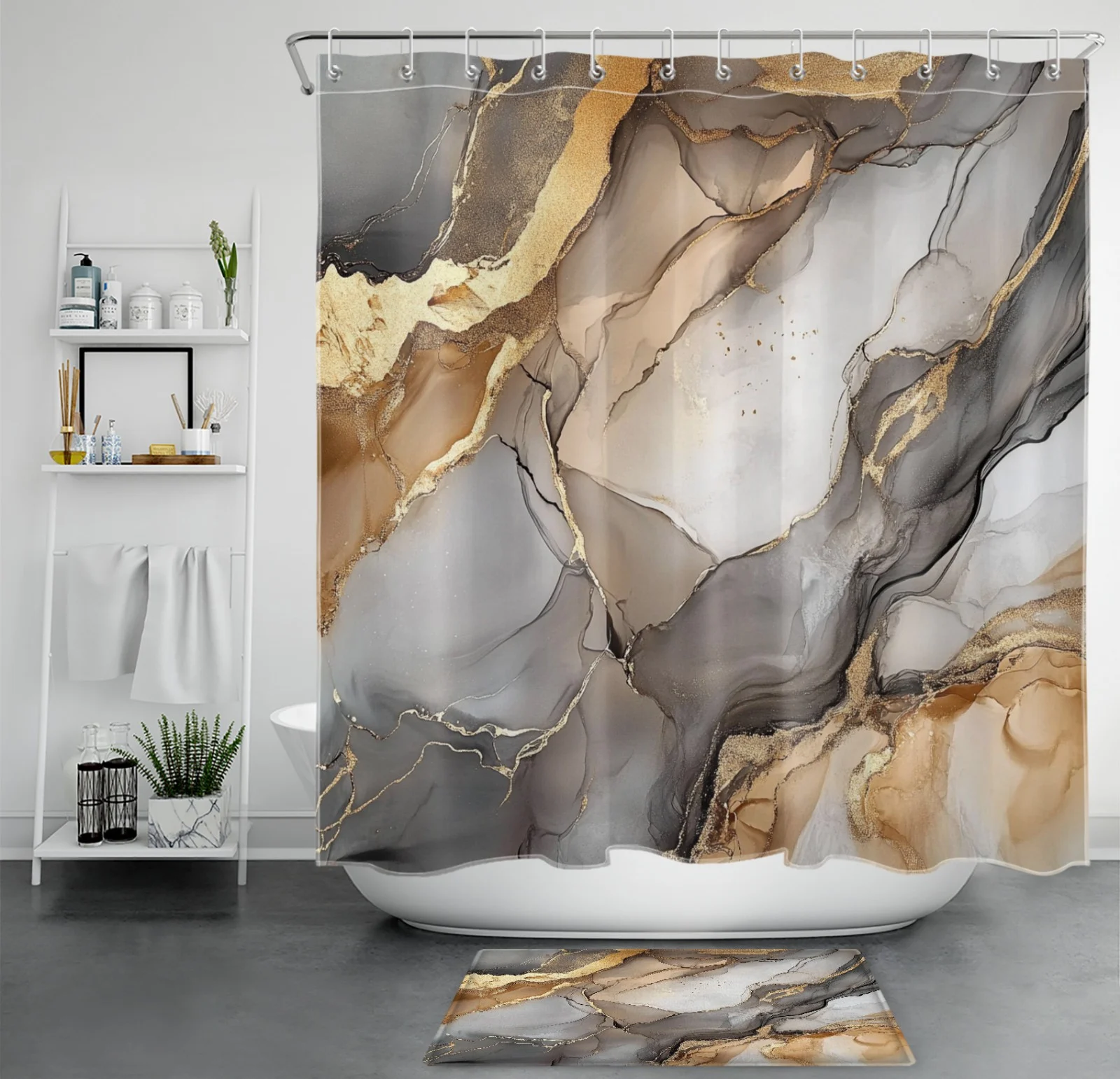 Boho Sun Desert Pink Abstract Striped Shower Curtain