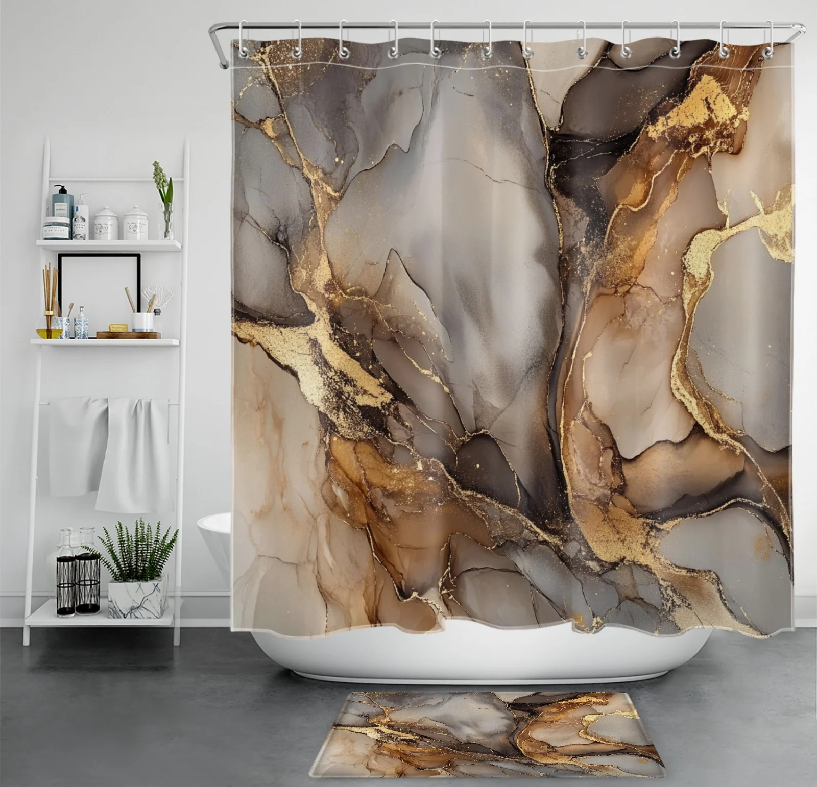 Retro Abstract Geometric Black and White Shower Curtain