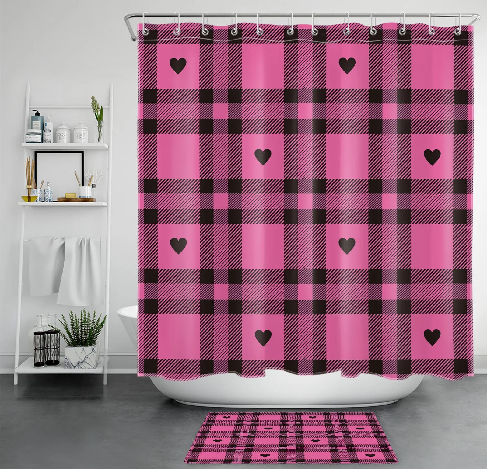 Modern Vintage Plaid Brown Checkered Shower Curtain